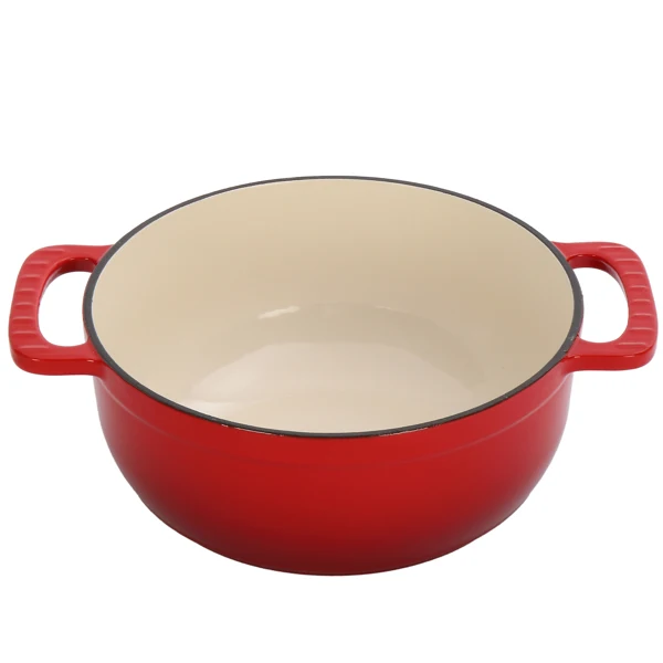 Cast iron 7.5QT cooking pot - Gradient red color - Includes two silicone gloves - Enamel pot view 3