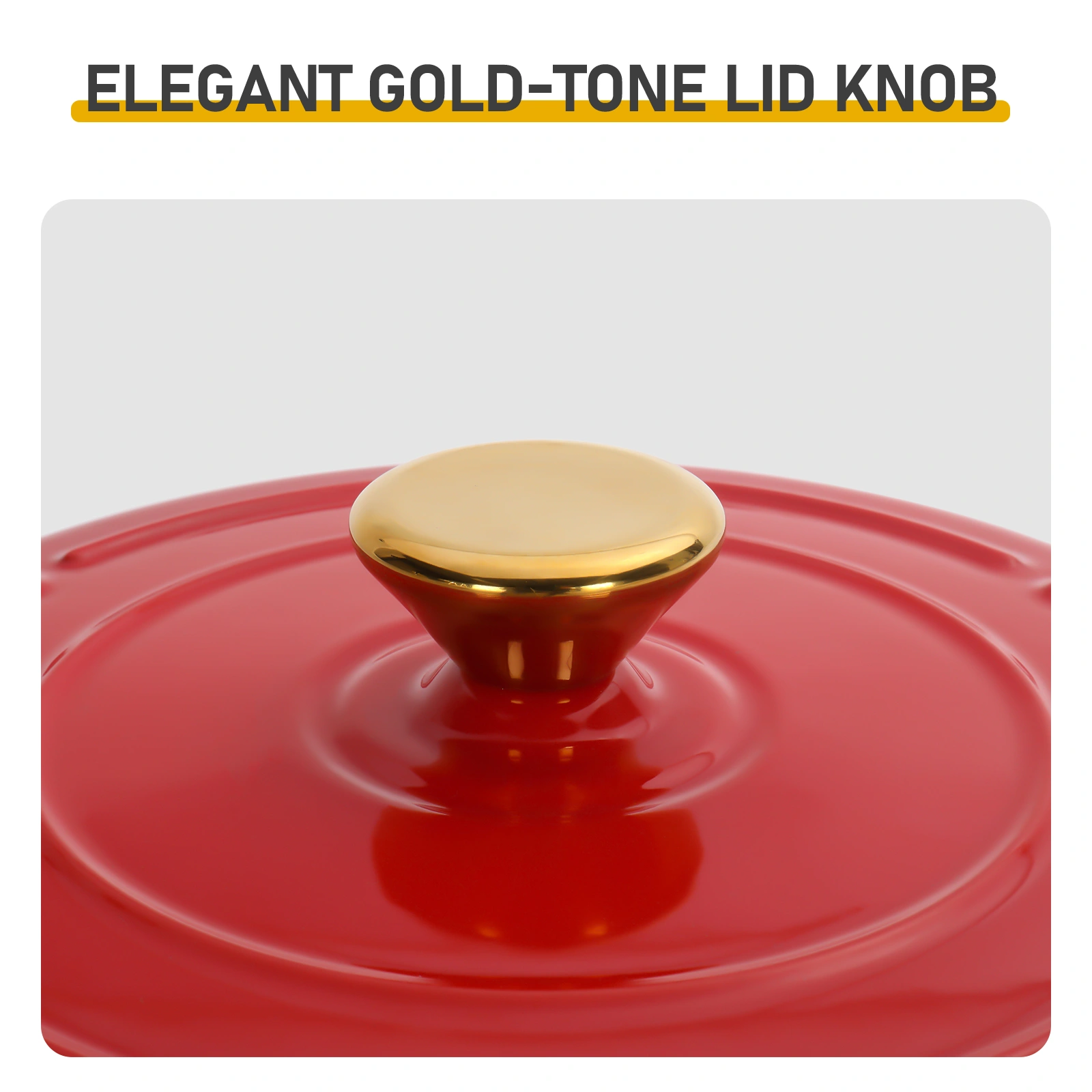 Cast iron 7.5QT cooking pot - Gradient red color - Includes two silicone gloves - Enamel pot view 7