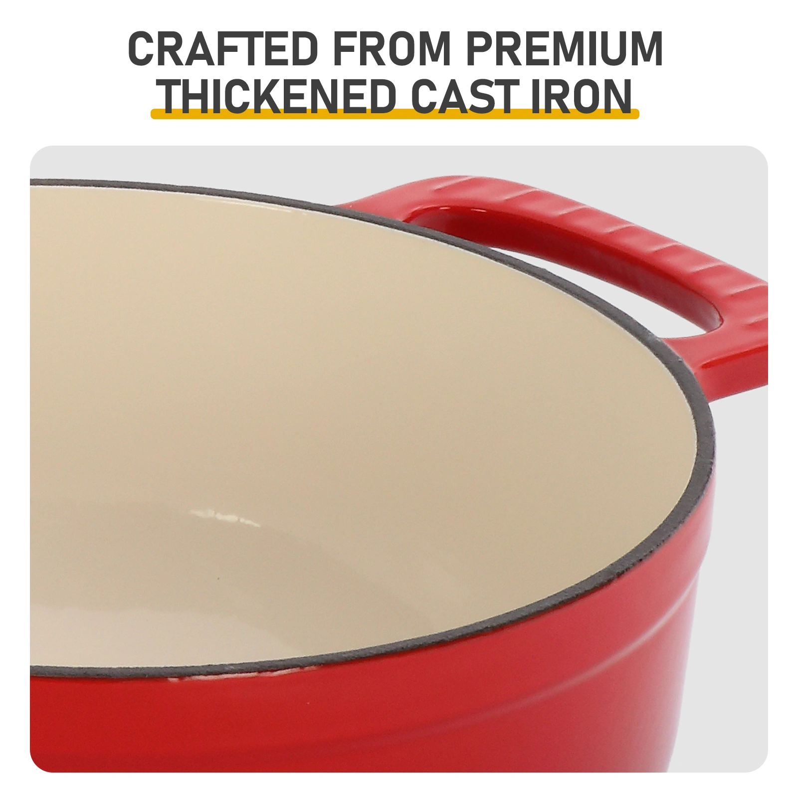 Cast iron 7.5QT cooking pot - Gradient red color - Includes two silicone gloves - Enamel pot view 8