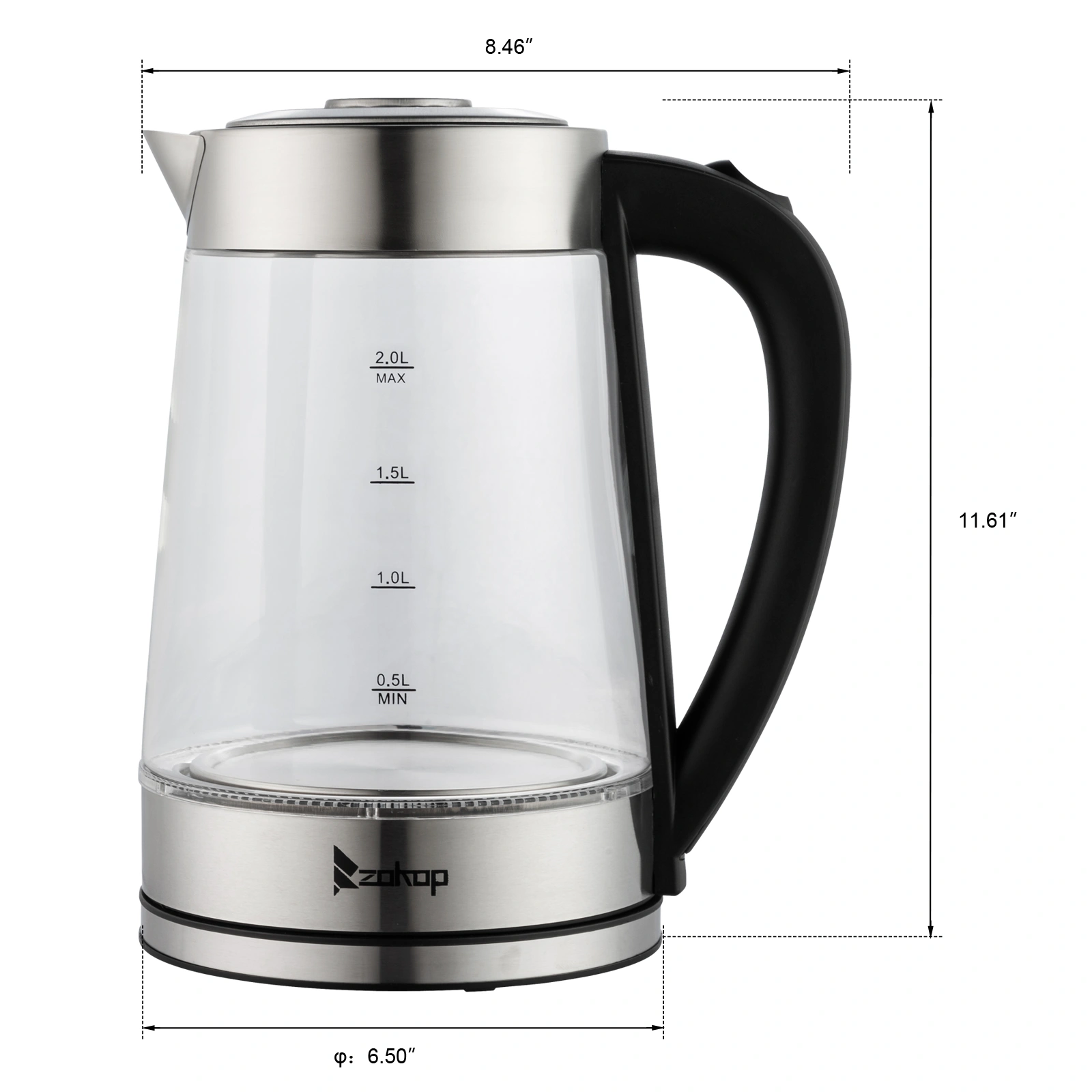 HD-250 220V 2000W 2L Blue Glass Electric Kettle view 11