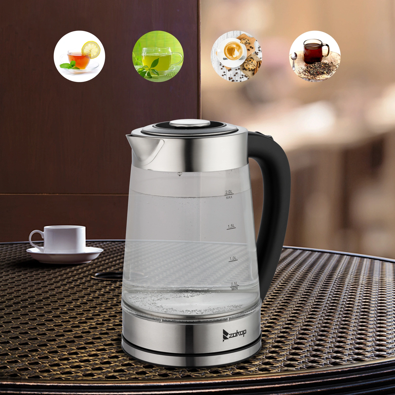 HD-250 220V 2000W 2L Blue Glass Electric Kettle view 12