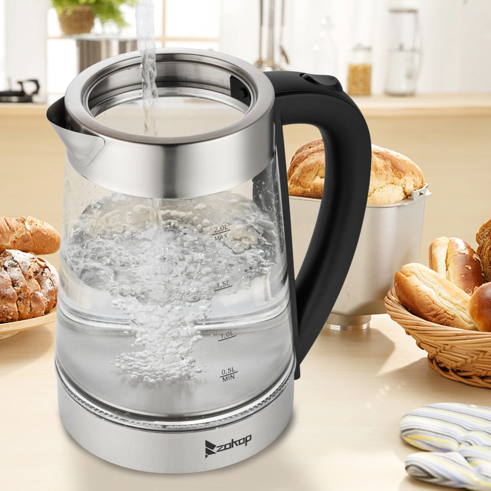 HD-250 220V 2000W 2L Blue Glass Electric Kettle view 24