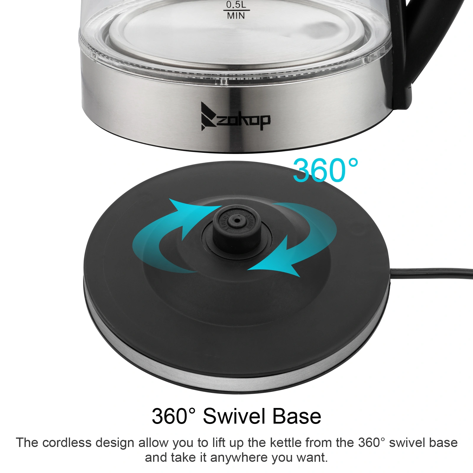 HD-250 220V 2000W 2L Blue Glass Electric Kettle view 4