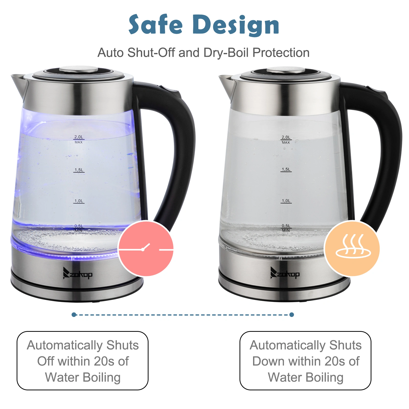 HD-250 220V 2000W 2L Blue Glass Electric Kettle view 5