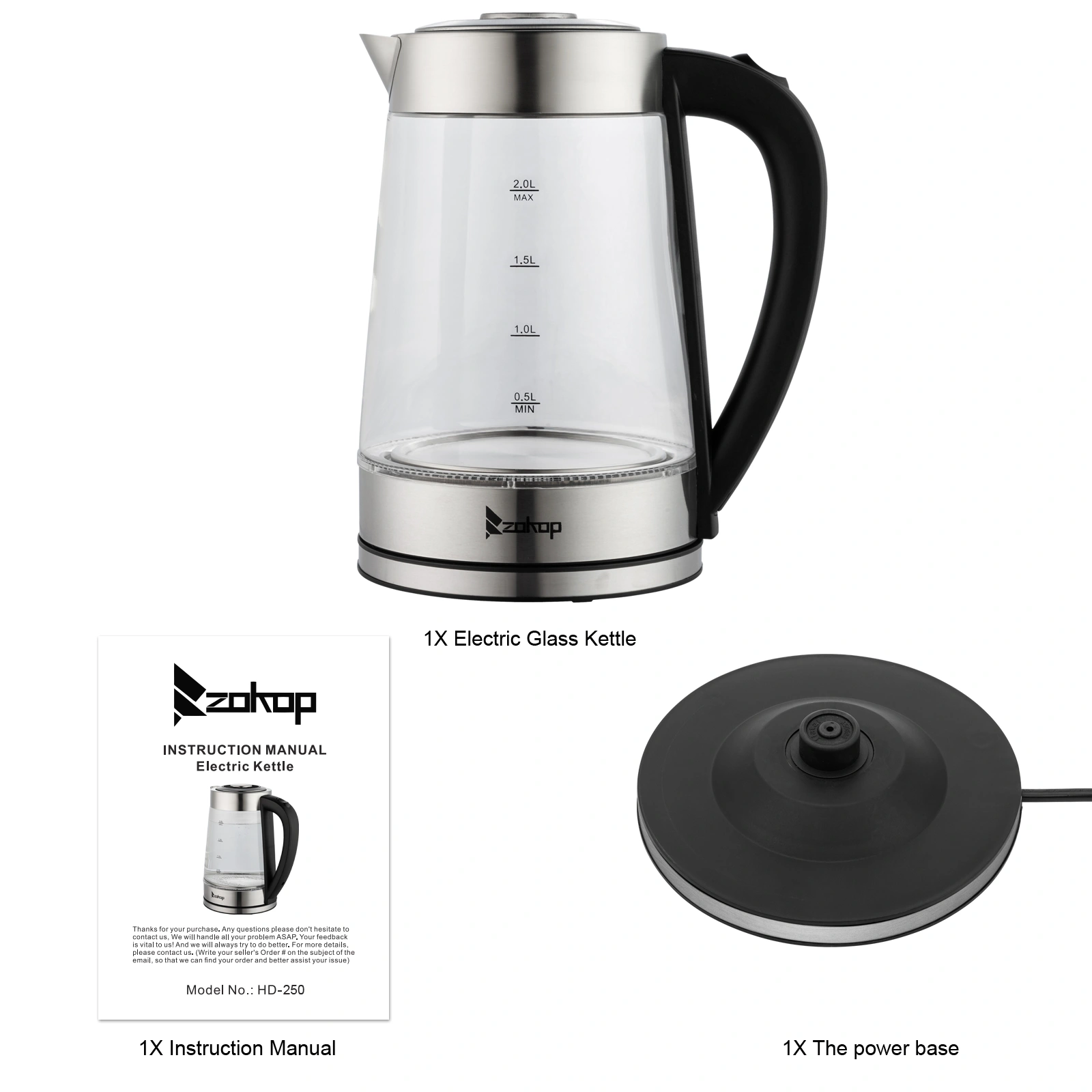 HD-250 220V 2000W 2L Blue Glass Electric Kettle view 8