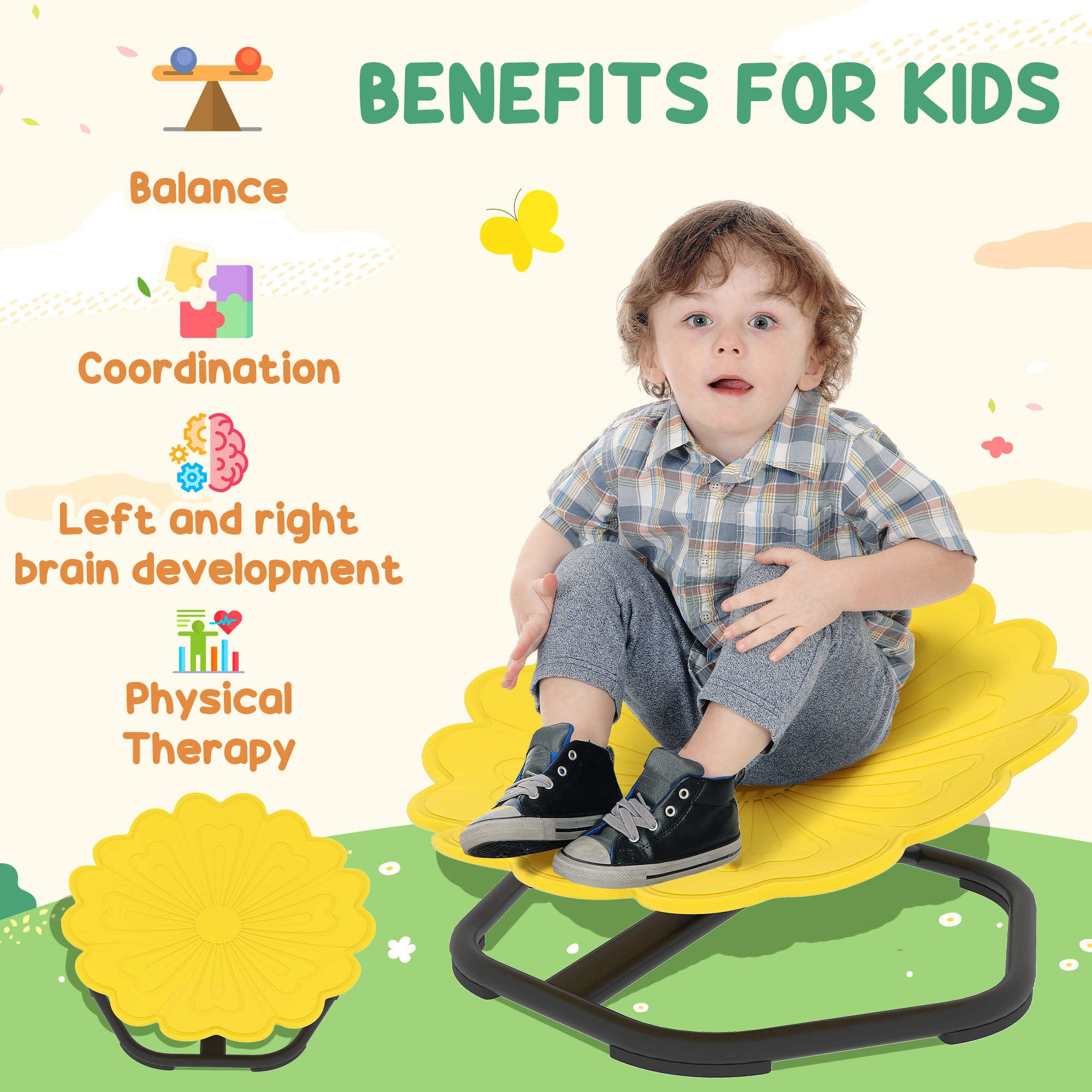 Sensory Spinning Chair for Kids, 360° Rotating Therapy Seat with Footrest, Emotional Support Swivel Chair for ADHD & Autism view 3