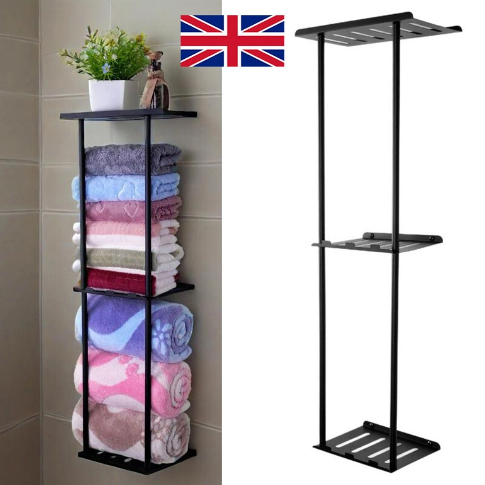 Wall Mounted Towel Rack with Metal Shelf - Bathroom Towel Organizer and Storage Holder for Home and Hotel view 4