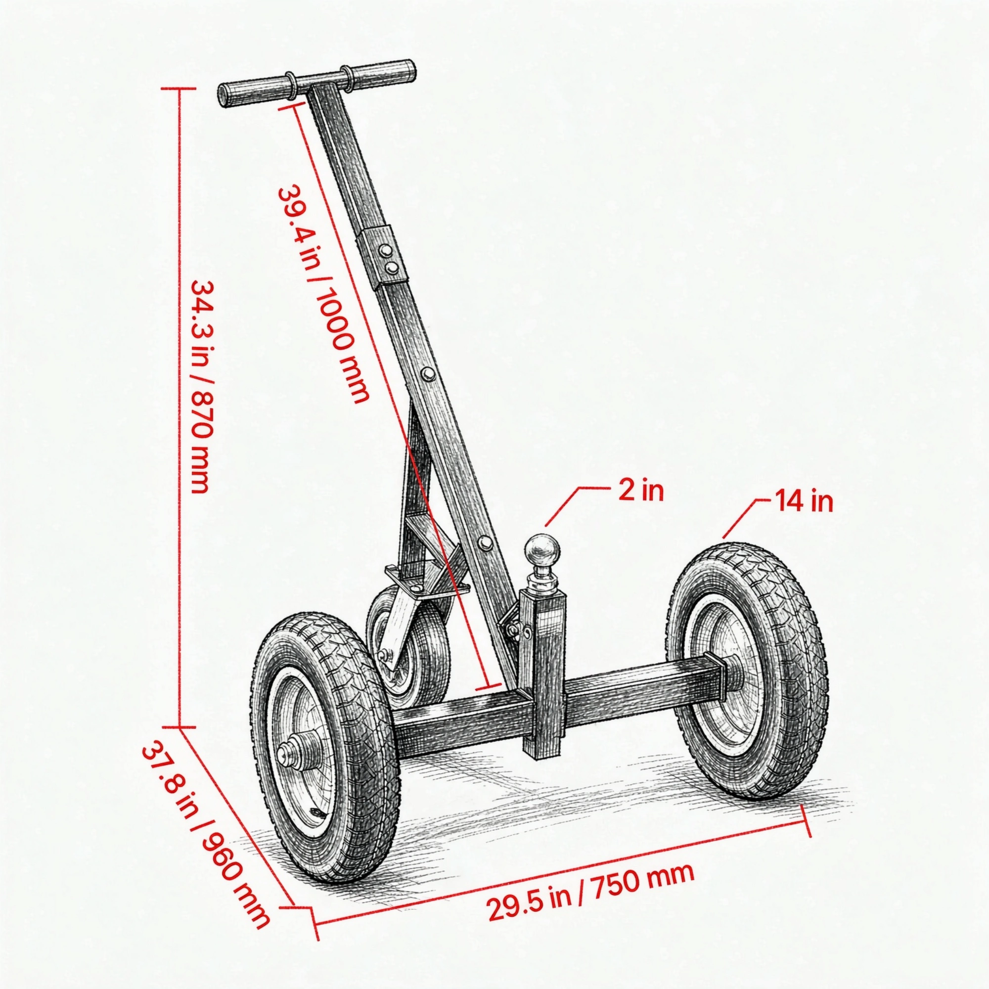 Trailer Dolly 1000 lbs Tongue Weight Capacity, Carbon Steel Trailer Mover with 2" Ball & 14" Pneumatic Tires, Portable Tow Dolly for RV view 3