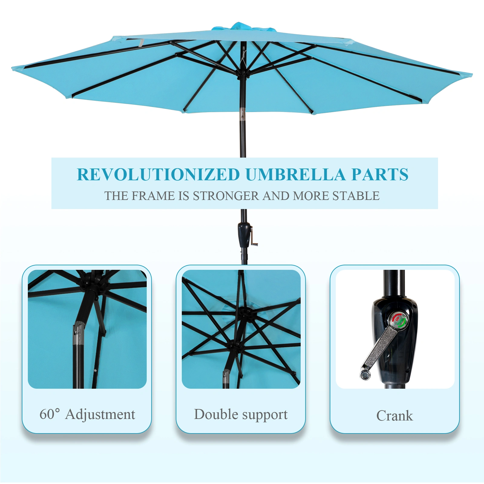 7M Garden Parasol Patio Umbrella, 8 Ribs UV Protection Crank Tilt Sunshade Canopy for Deck Balcony view 3