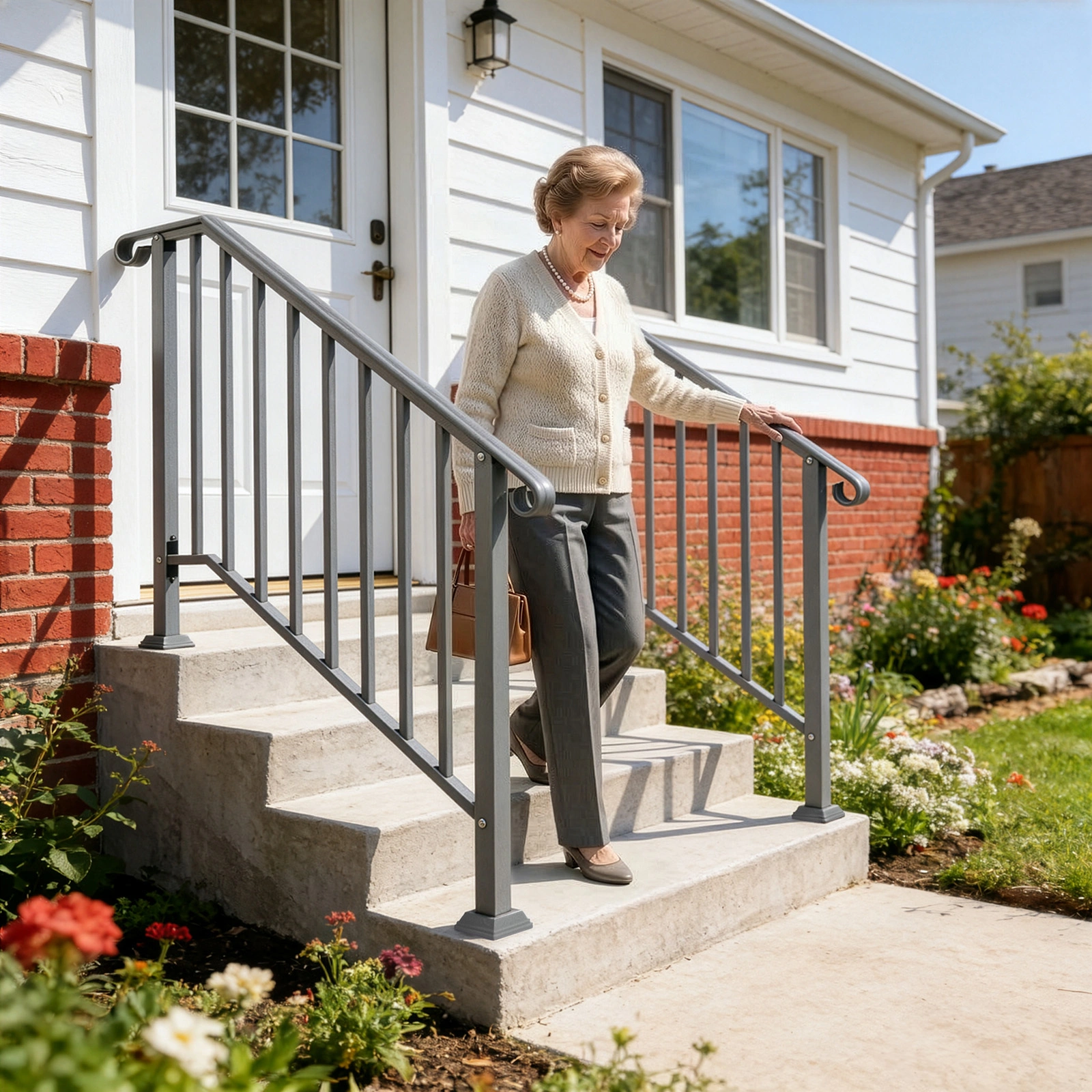 Silver Outdoor 3-Step Iron Handrail view 11