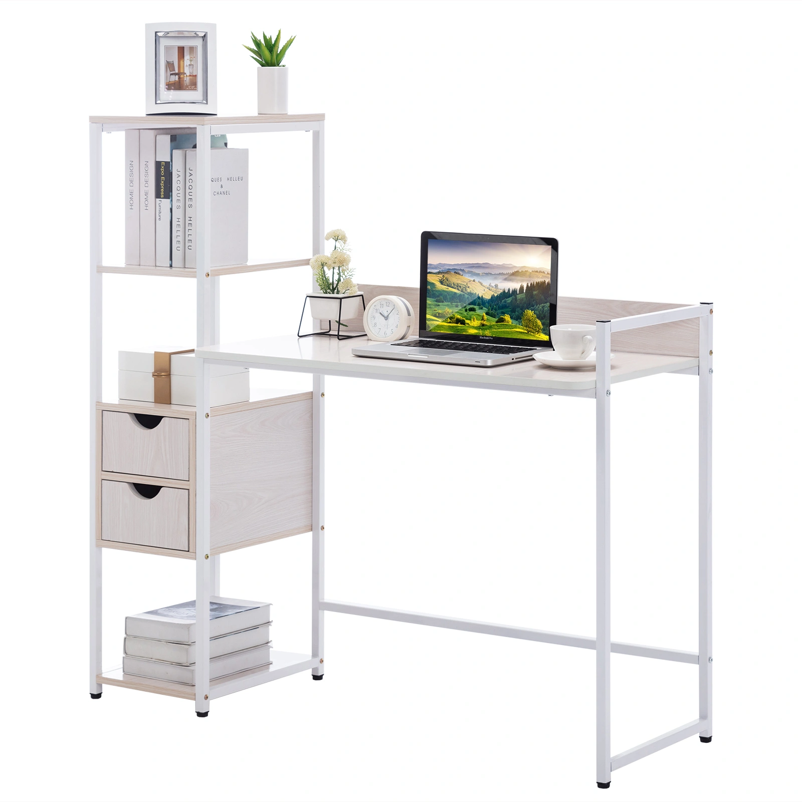 Home Office Computer Desk with Storage Shelf - Modern Study Table for Bedroom, Living Room, Workspace