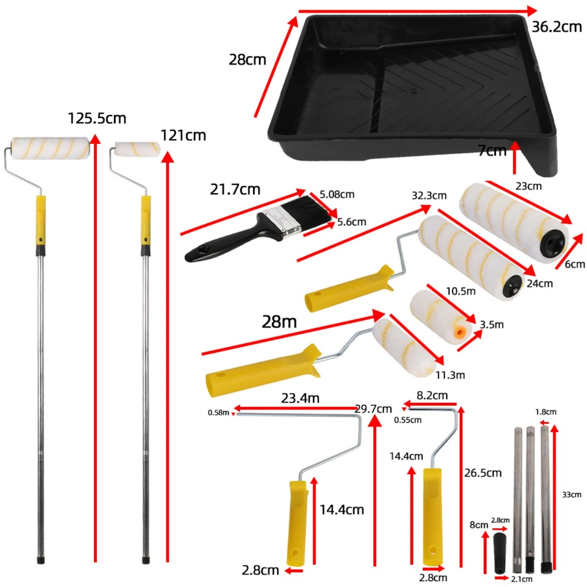 Paint Roller Set with Extension Pole & Tray, Roller Sleeves & Paint Brush for Walls Ceilings Interior view 5