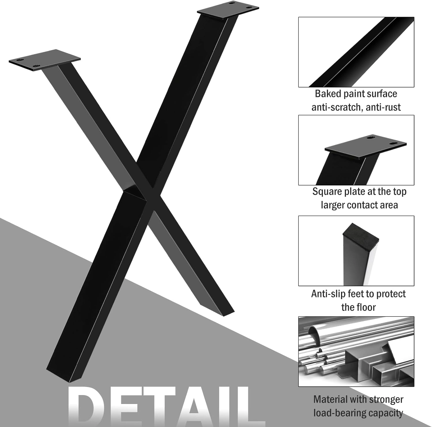 Metal Table Legs 76cm X Shape Table Frame DIY, Metal Furniture Legs for Dining Conference Coffee Table, Two-Piece view 2