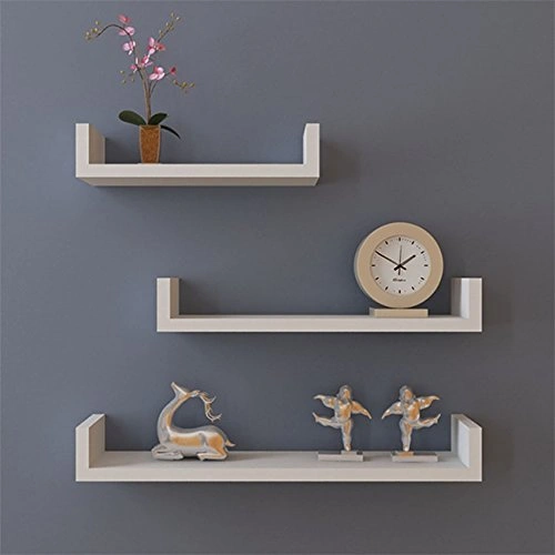 Set of 3 Floating Wall Shelves Ledge Bookshelf Wood Storage Shelf White Home Decor Display Rack