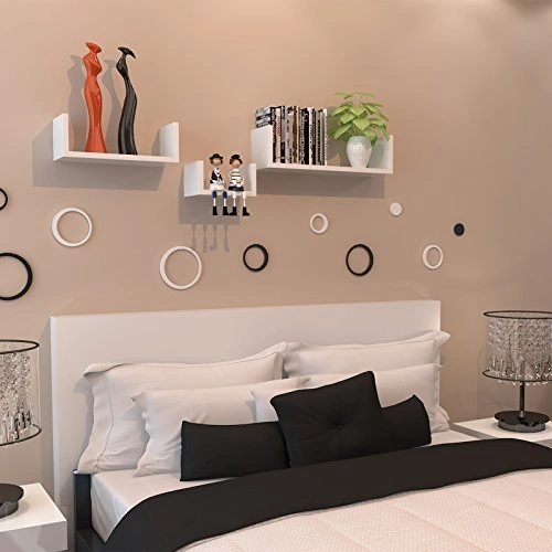 Set of 3 Floating Wall Shelves Ledge Bookshelf Wood Storage Shelf White Home Decor Display Rack view 2