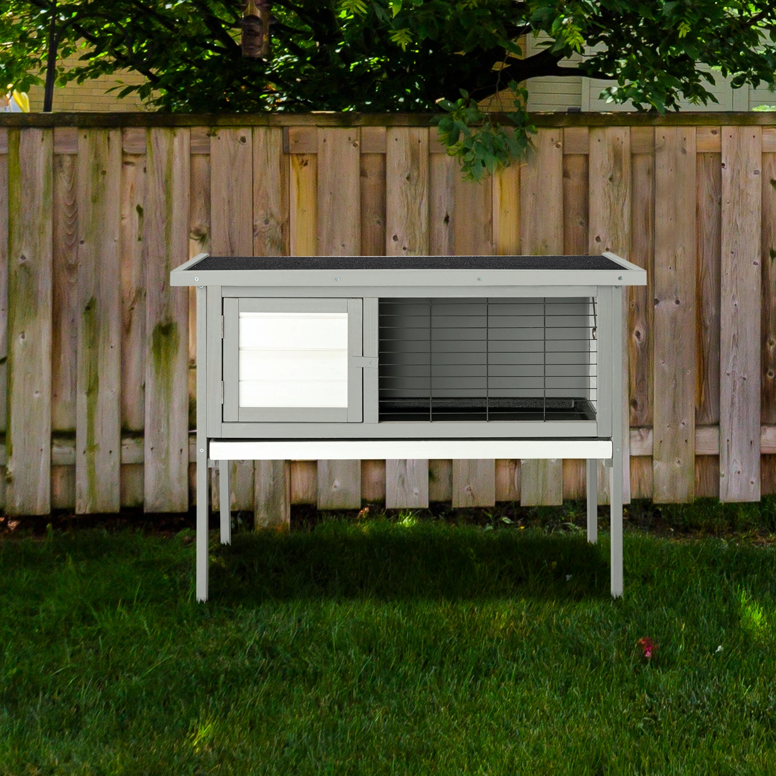 36" Waterproof Wooden Chicken Coop Hen House, Single-Deck Poultry Cage with Run for Rabbits & Small Animals, Gray view 3