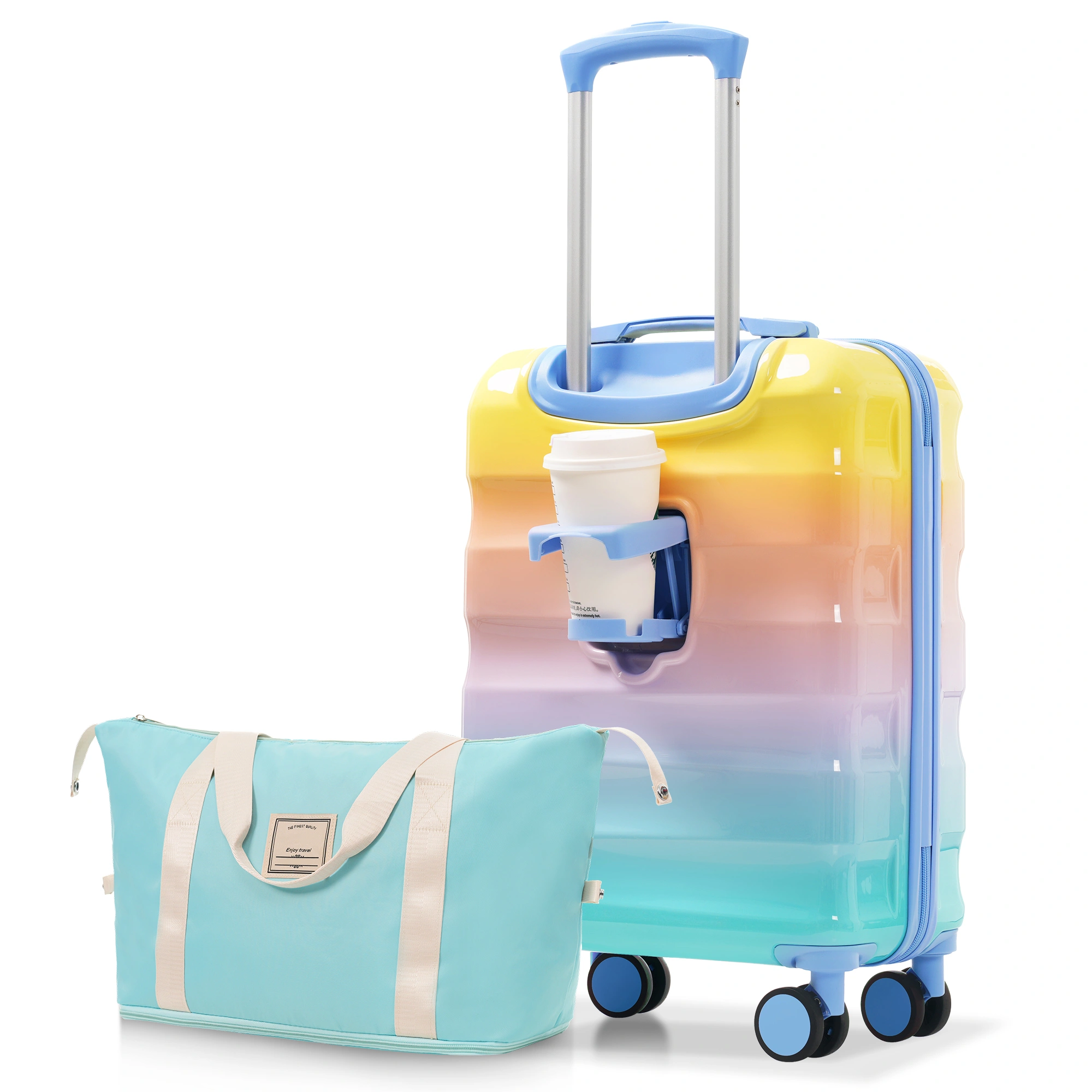 Hardshell Carry-on Luggage 2 Piece Set, 20" Spinner Suitcase with Cup Holder, Lightweight Glossy Travel Bag, TSA Lock, Airline Approved, 4-Wheel Rolling Suitcases for Men & Women