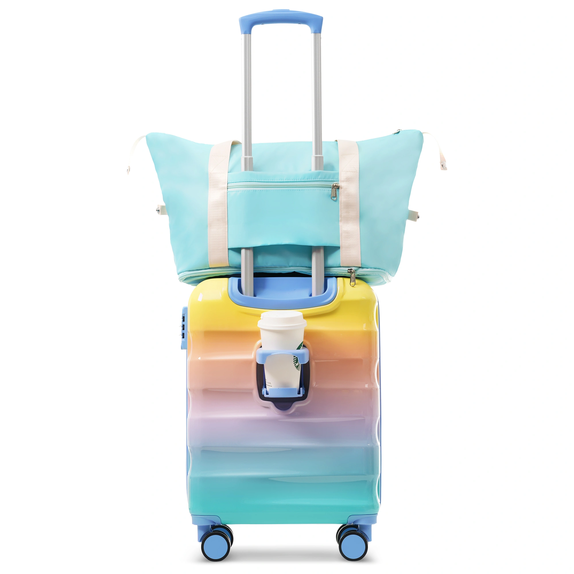 Hardshell Carry-on Luggage 2 Piece Set, 20" Spinner Suitcase with Cup Holder, Lightweight Glossy Travel Bag, TSA Lock, Airline Approved, 4-Wheel Rolling Suitcases for Men & Women view 2