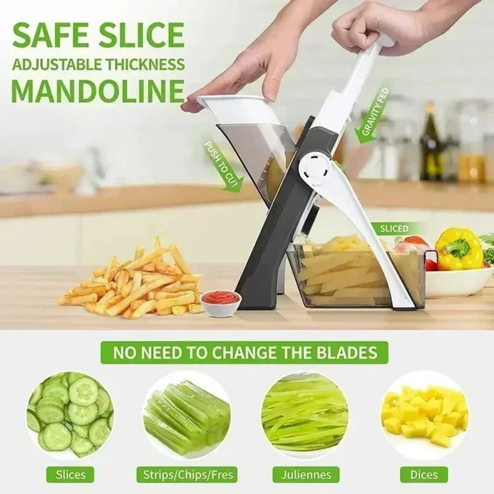 Kitchen Vegetable Chopper, Manual Multi-Function Salad Slicer, Potato Cutter, Cheese Grater & French Fry Tool view 3