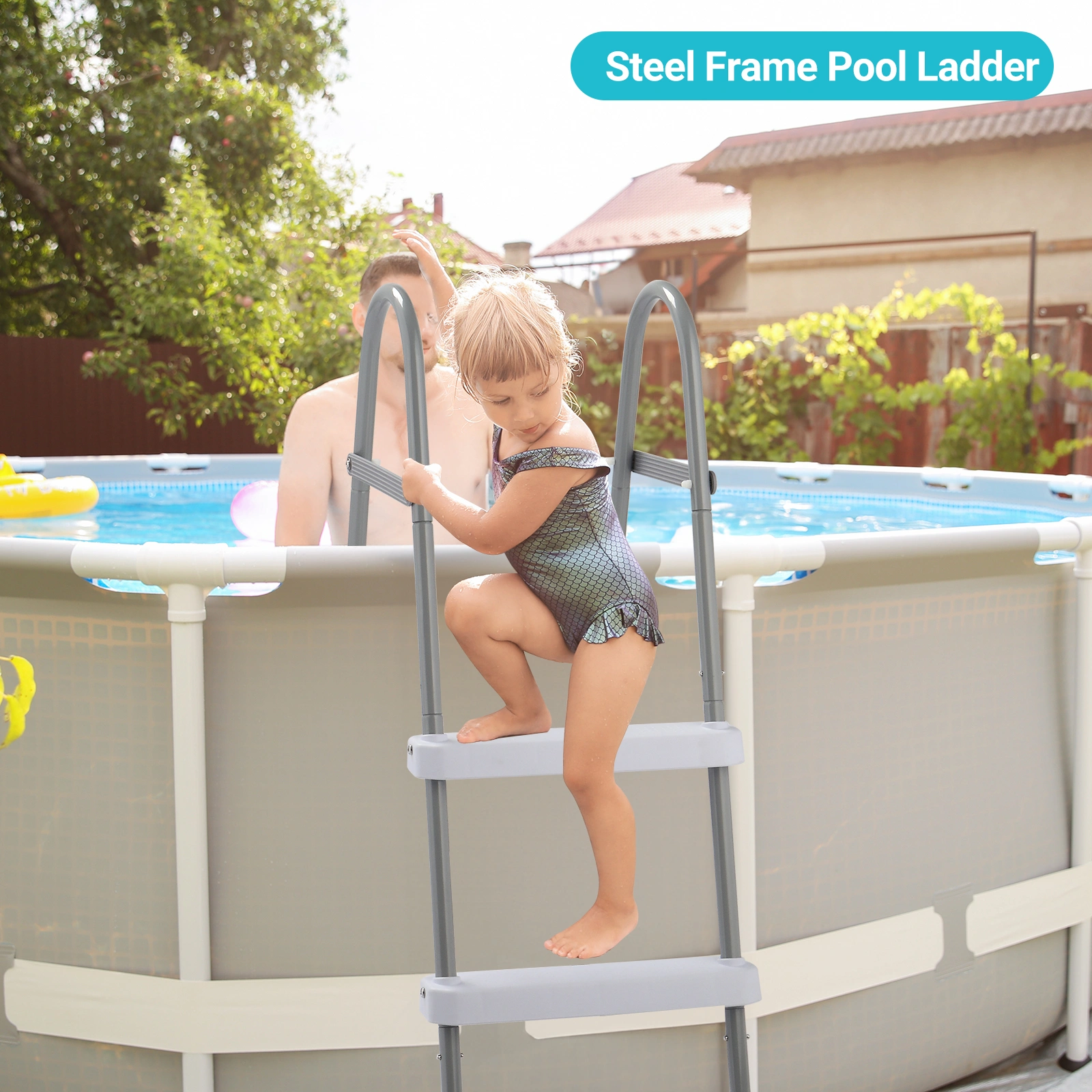 2 Steps 33in Pool Ladder Iron Grey Frame + White Steps view 10