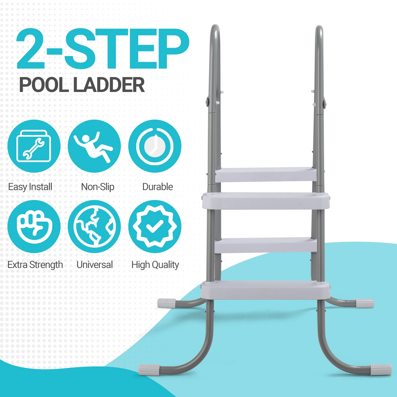 2 Steps 33in Pool Ladder Iron Grey Frame + White Steps view 15