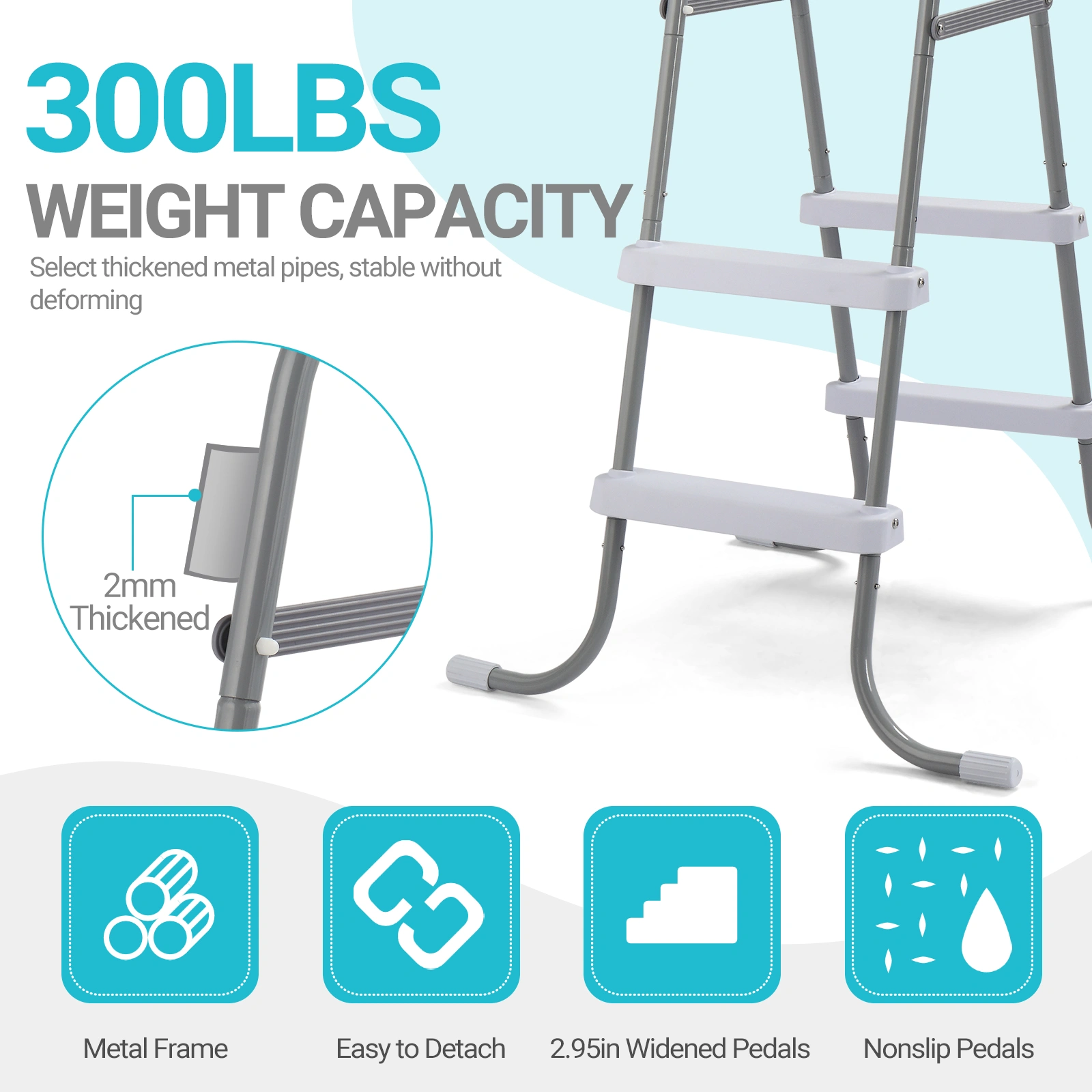 2 Steps 33in Pool Ladder Iron Grey Frame + White Steps view 18