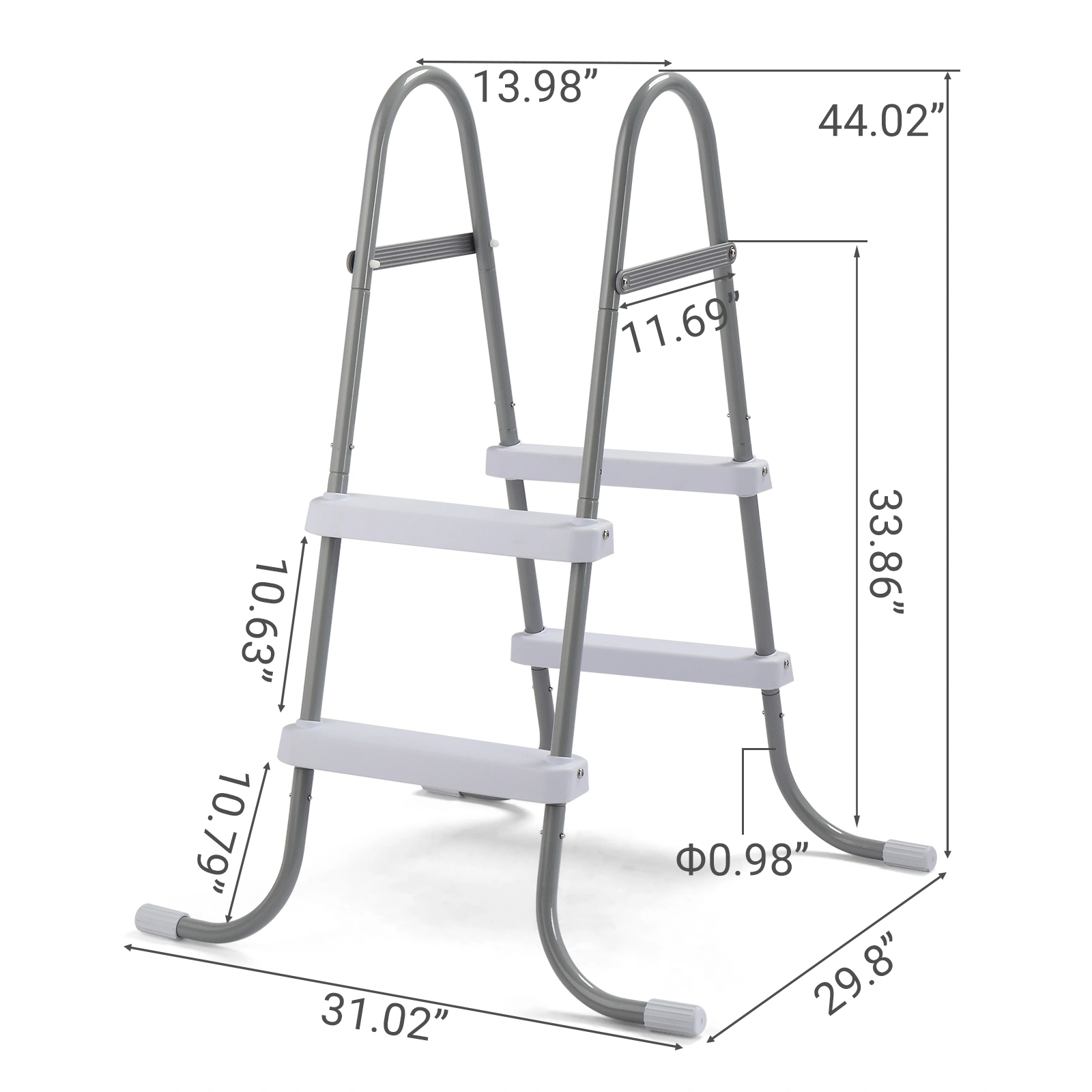 2 Steps 33in Pool Ladder Iron Grey Frame + White Steps view 4