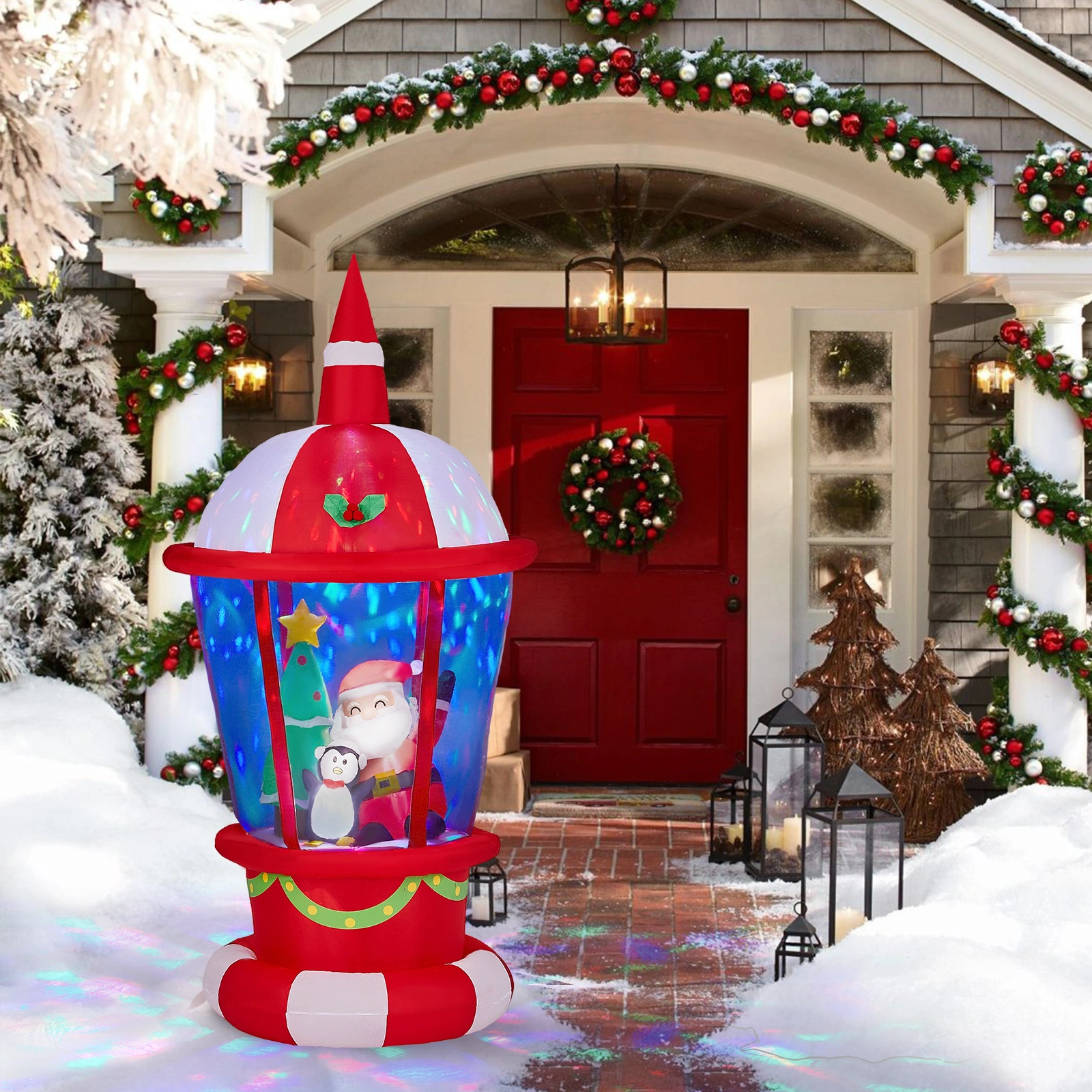 3FT Lighted Christmas Inflatable Lighthouse Decoration, Santa & Penguin Blow Up Yard Decor, Built-in LED Lights for Lawn Garden Party view 3