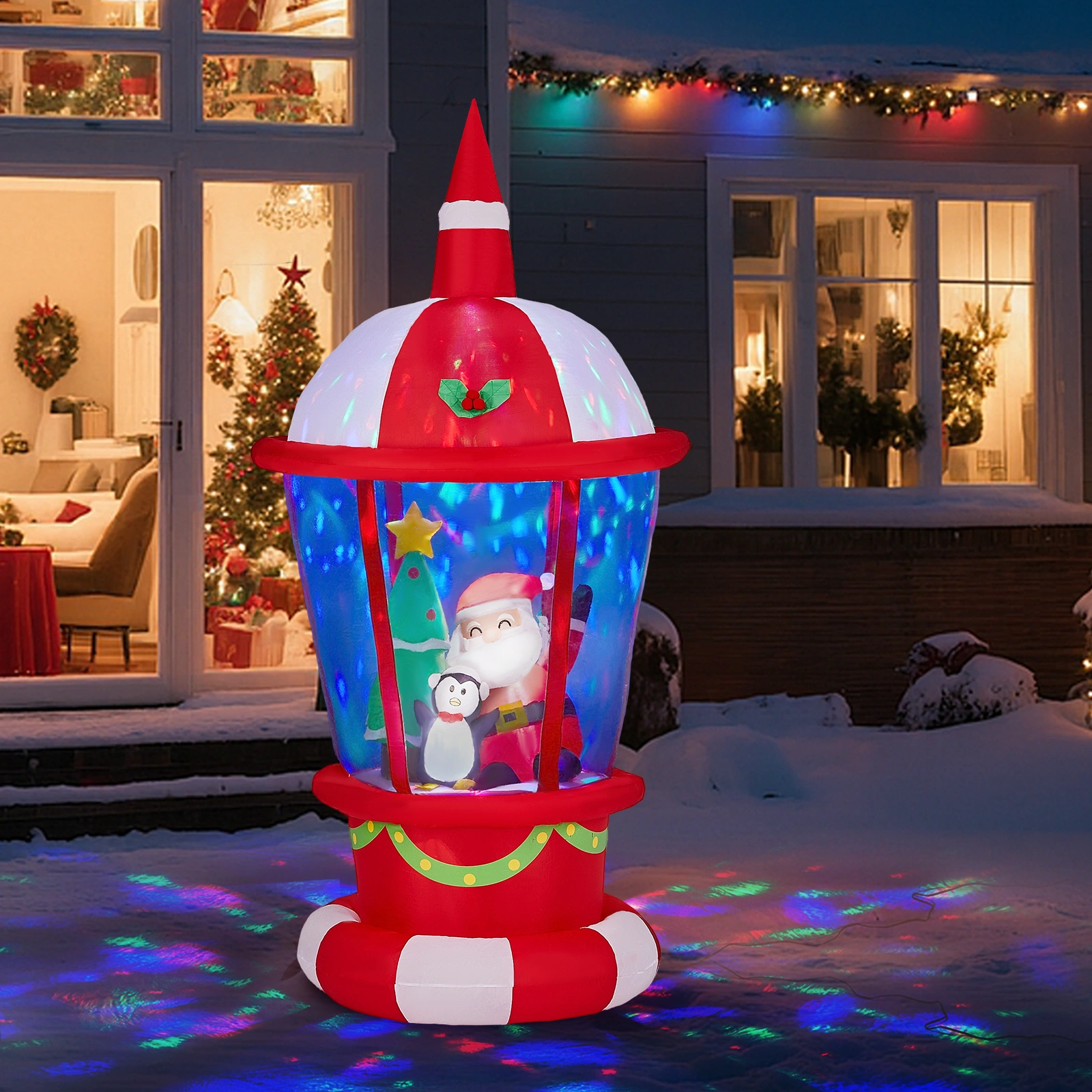 3FT Lighted Christmas Inflatable Lighthouse Decoration, Santa & Penguin Blow Up Yard Decor, Built-in LED Lights for Lawn Garden Party view 4