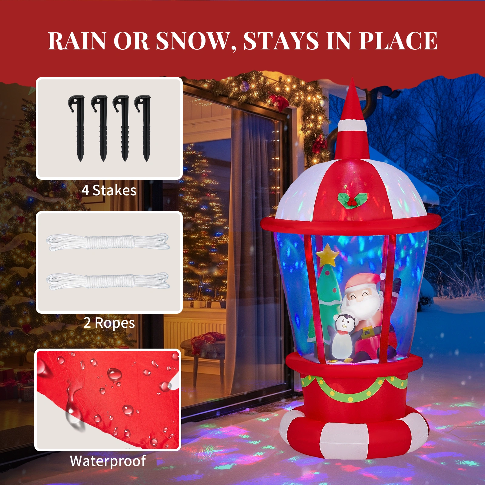3FT Lighted Christmas Inflatable Lighthouse Decoration, Santa & Penguin Blow Up Yard Decor, Built-in LED Lights for Lawn Garden Party view 7