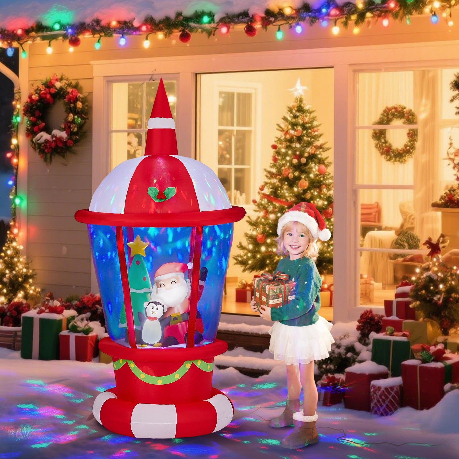 3FT Lighted Christmas Inflatable Lighthouse Decoration, Santa & Penguin Blow Up Yard Decor, Built-in LED Lights for Lawn Garden Party view 9