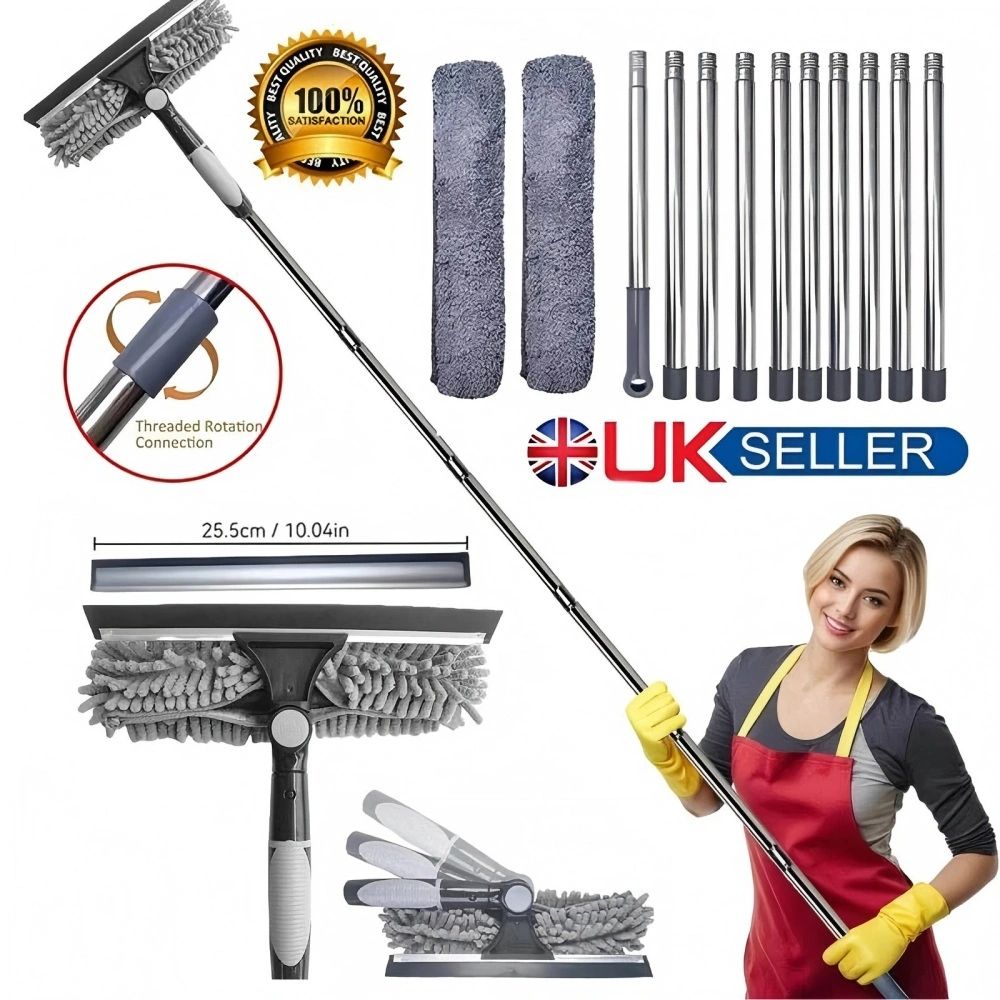 5M Telescopic Window Cleaner Squeegee Pole, Extendable Glass Cleaning Tool with Grey Handle view 2