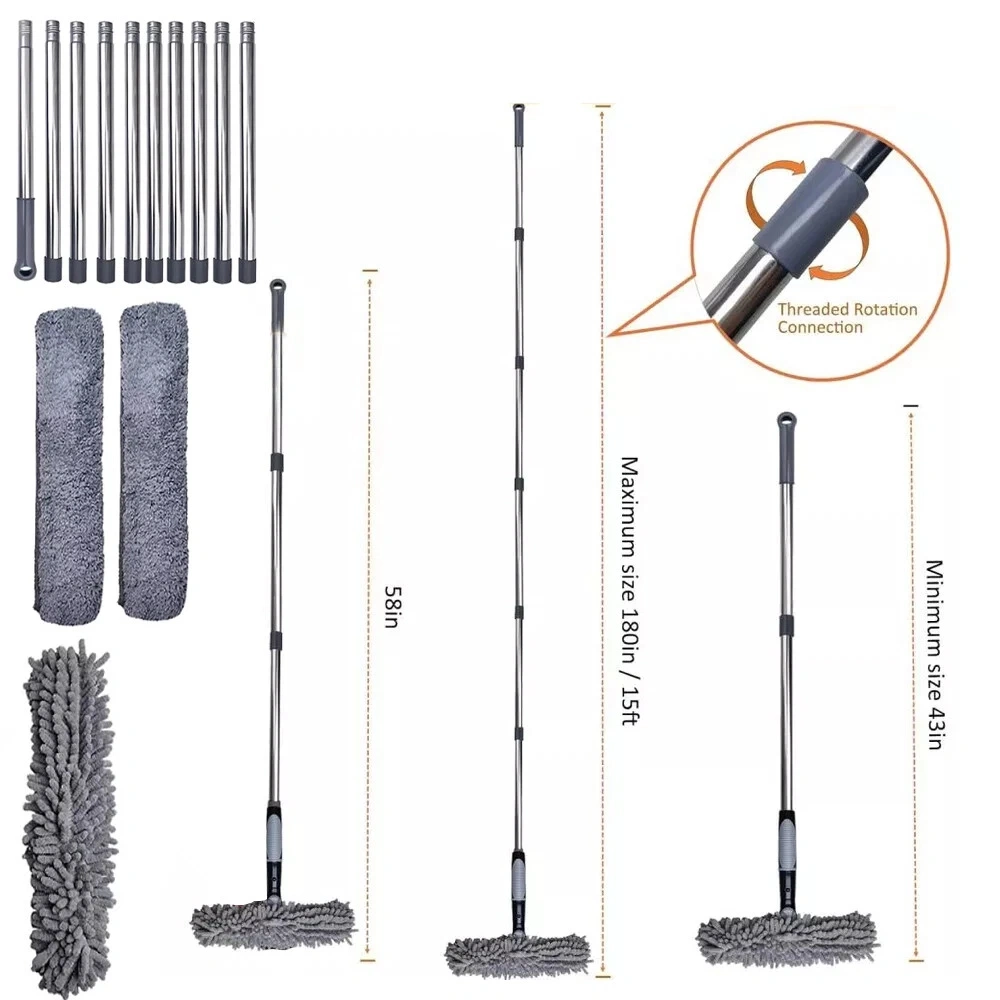 5M Telescopic Window Cleaner Squeegee Pole, Extendable Glass Cleaning Tool with Grey Handle view 4
