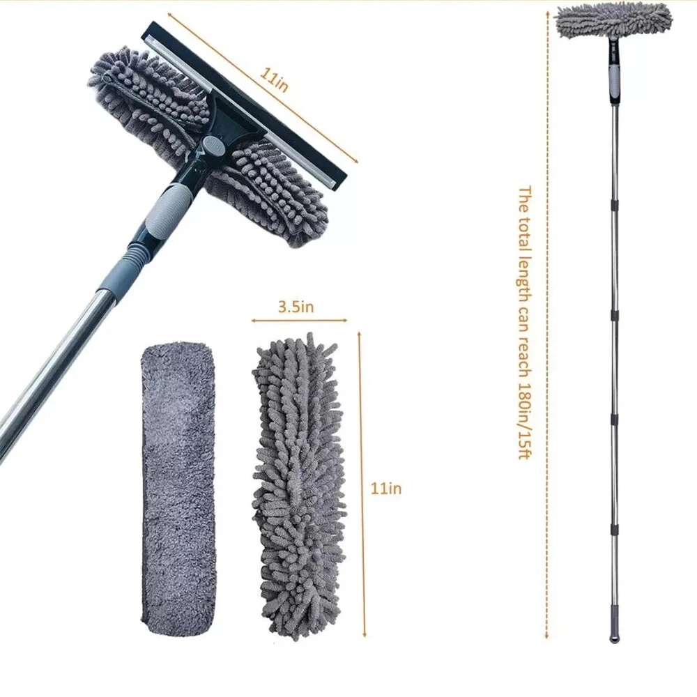 5M Telescopic Window Cleaner Squeegee Pole, Extendable Glass Cleaning Tool with Grey Handle view 5