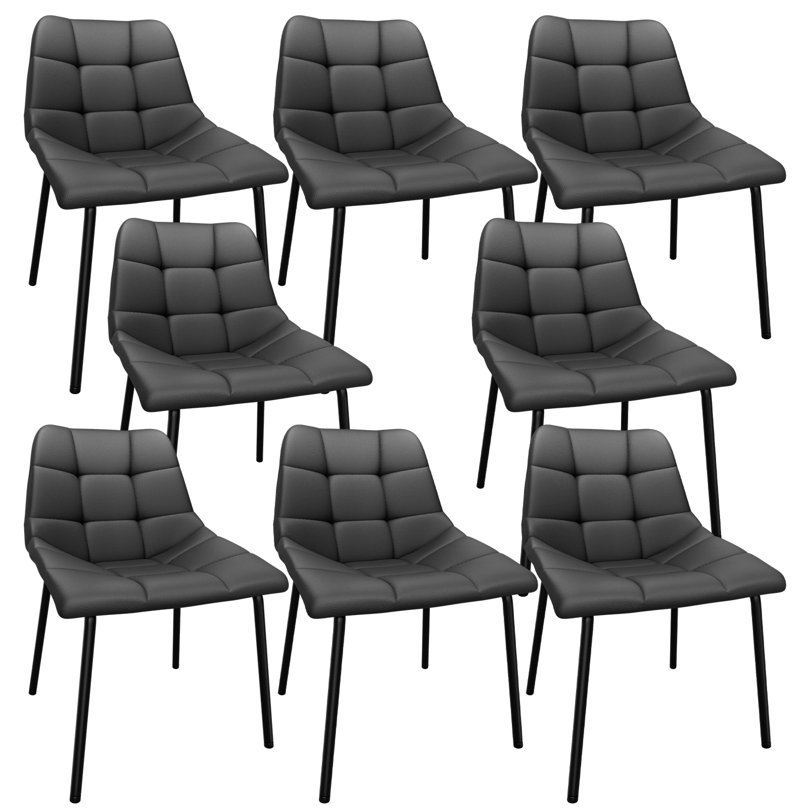 Modern Dining Chairs 2/4/6/8 Piece Set, High Back Faux Leather Padded Kitchen Stools, Metal Legs Dining Room Chair for Living Room Table, Black