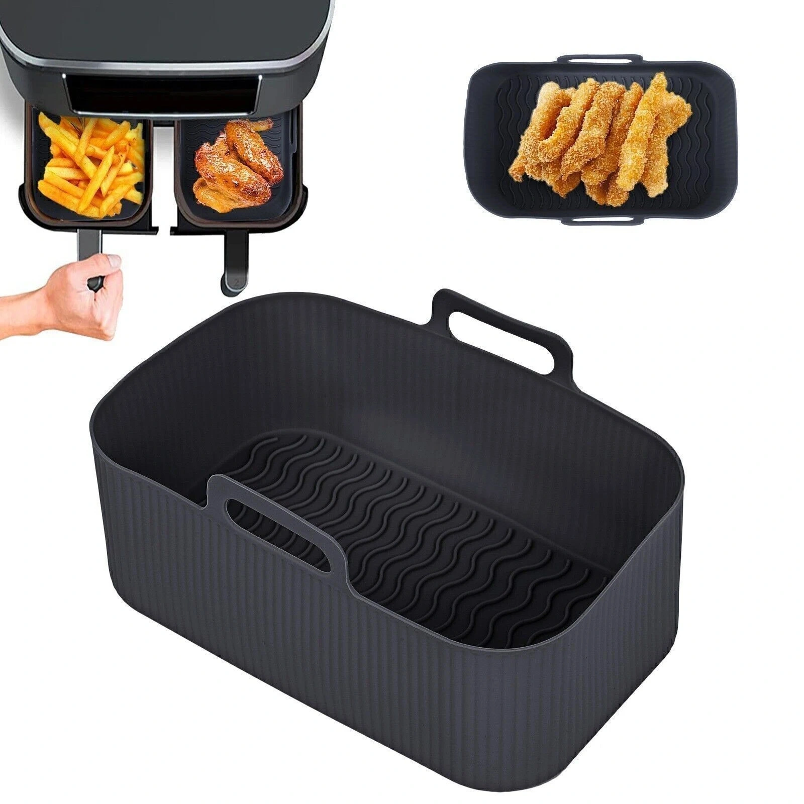 2x Air Fryer Silicone Liners Rectangle Basket Insert Dish Pot Tray Compatible UK Air Fryers view 2