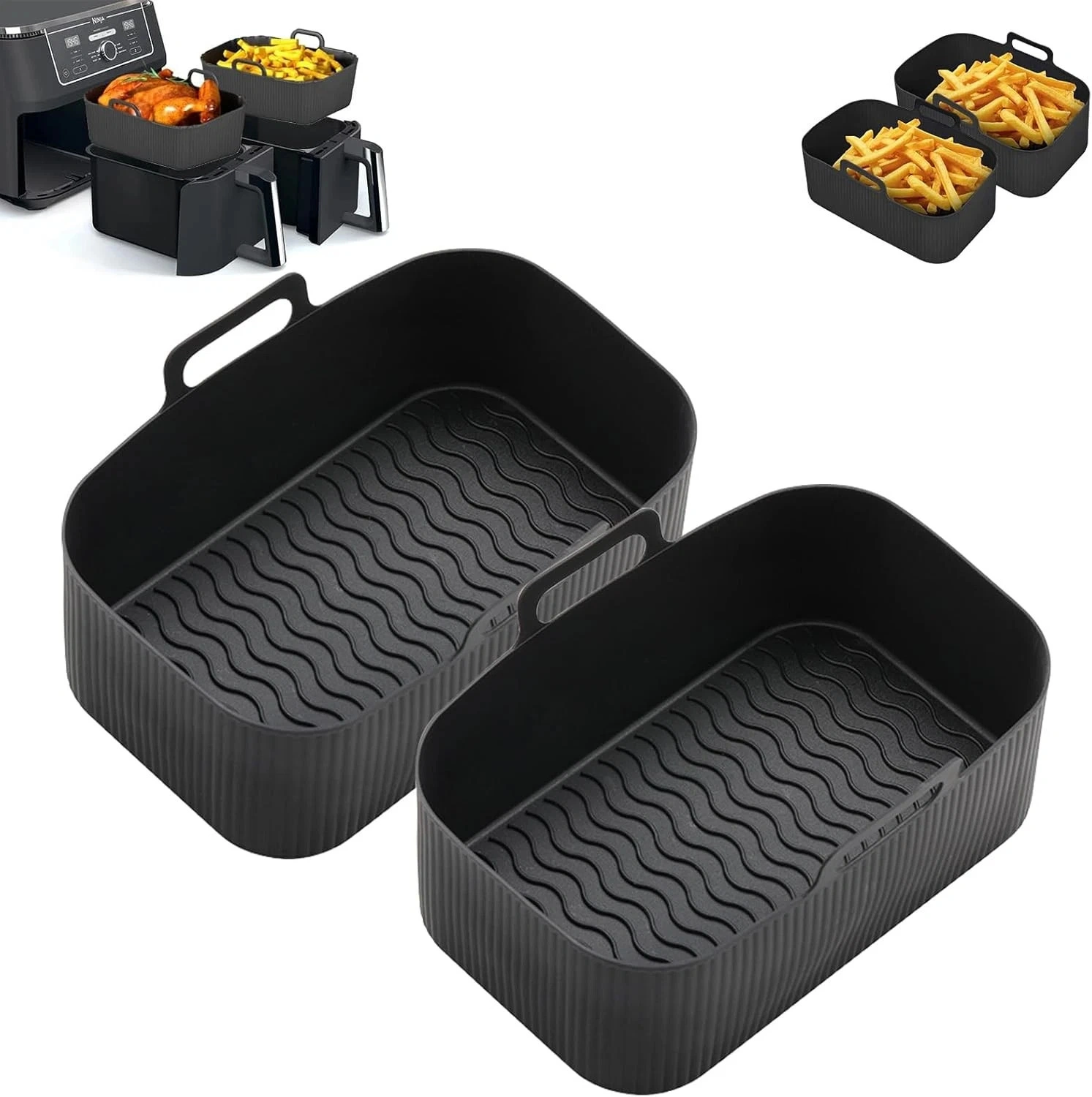 2x Air Fryer Silicone Liners Rectangle Basket Insert Dish Pot Tray Compatible UK Air Fryers view 3