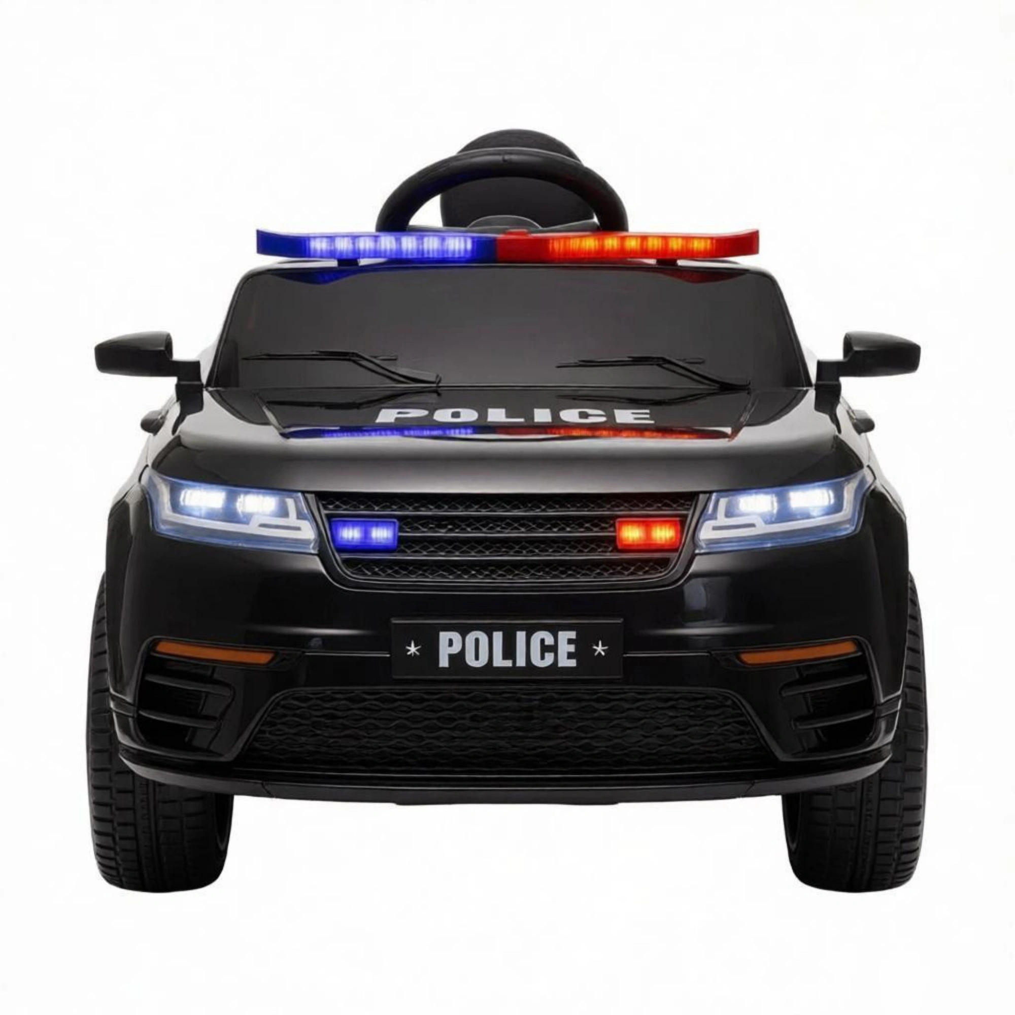 Black 12V Kids Electric Car - Remote Control, Siren, Lights, Music, Spring Suspension, Transport Wheels view 2