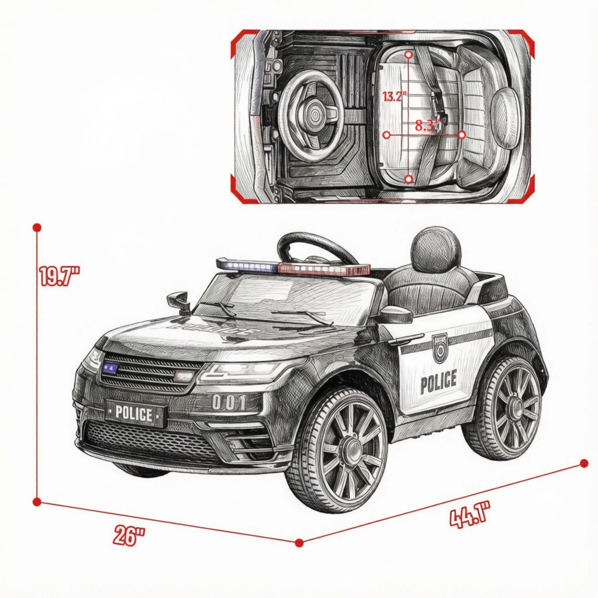 Black 12V Kids Electric Car - Remote Control, Siren, Lights, Music, Spring Suspension, Transport Wheels view 3