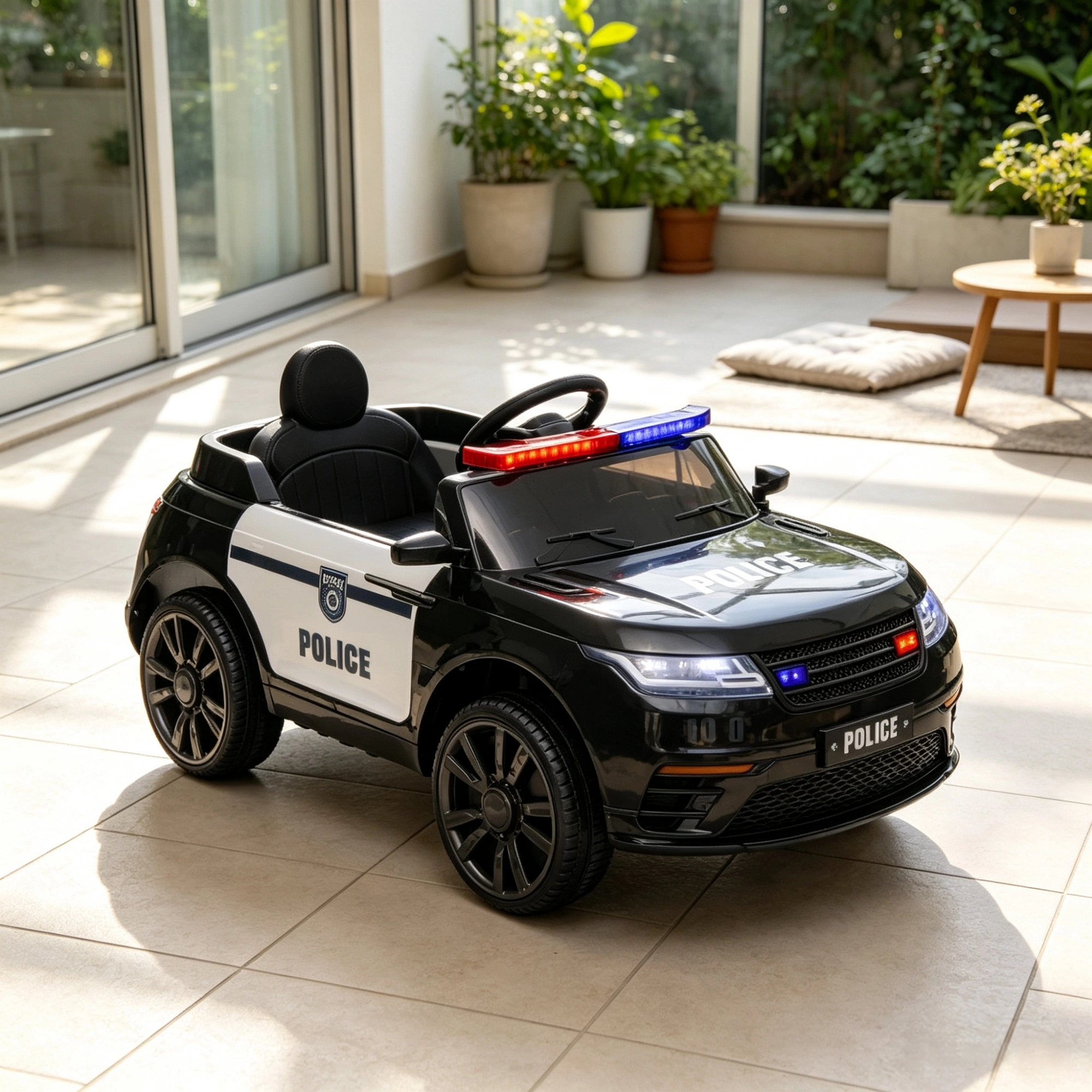 Black 12V Kids Electric Car - Remote Control, Siren, Lights, Music, Spring Suspension, Transport Wheels view 5