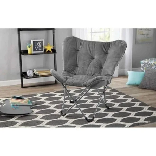 Faux Fur Butterfly Chair for Kids and Teens, Gray view 2