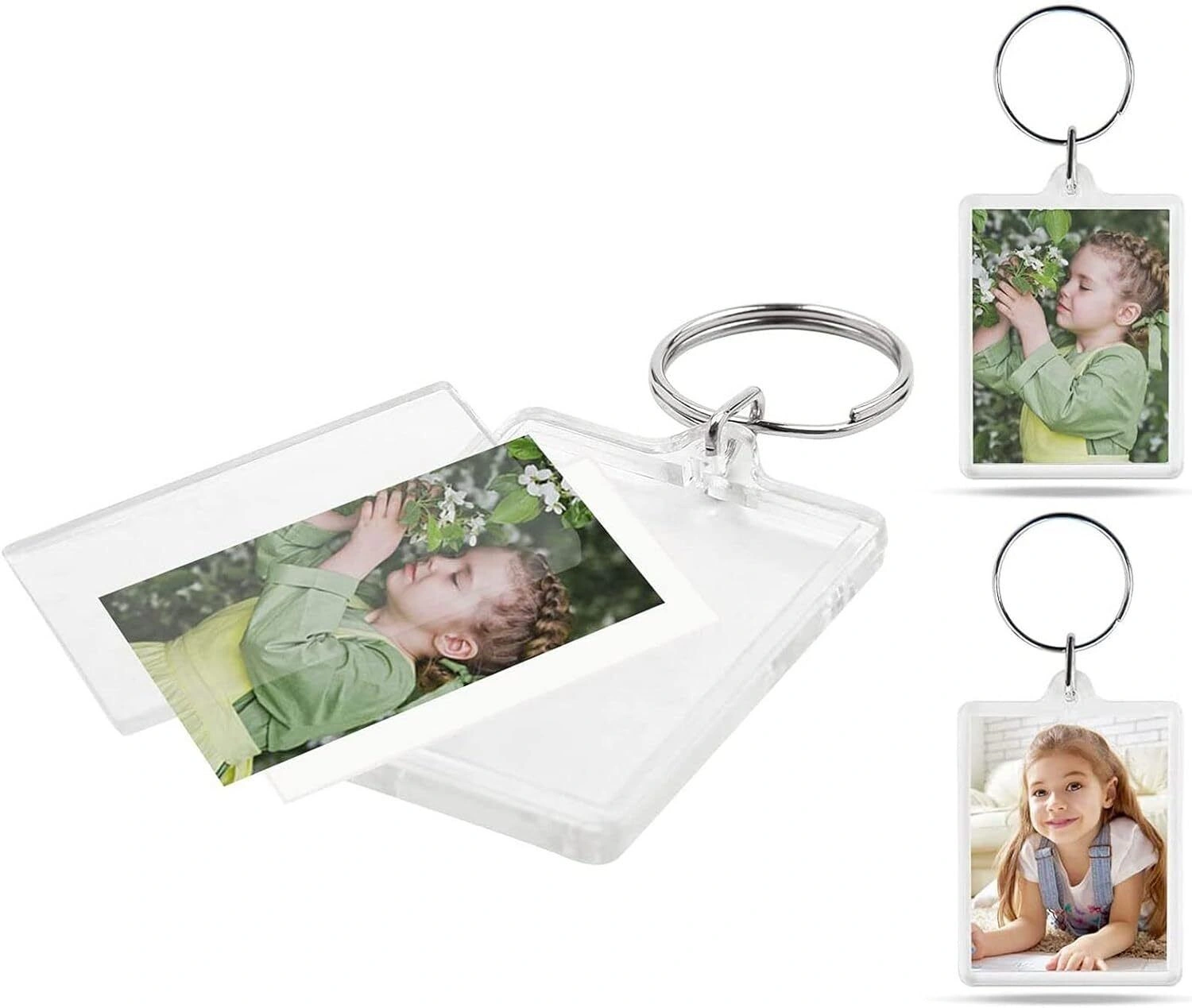 NEW 100pcs Blank Keyring Acrylic Plastic Passport Photo Key Rings Craft Picture UK view 3