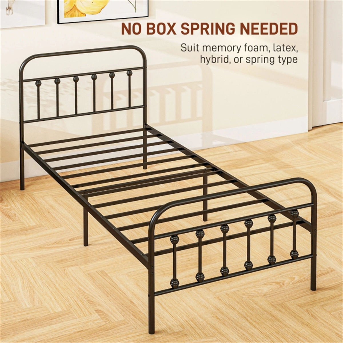 Durable Single Metal Bed Frame - Sleek Minimalist Design for Bedroom Storage