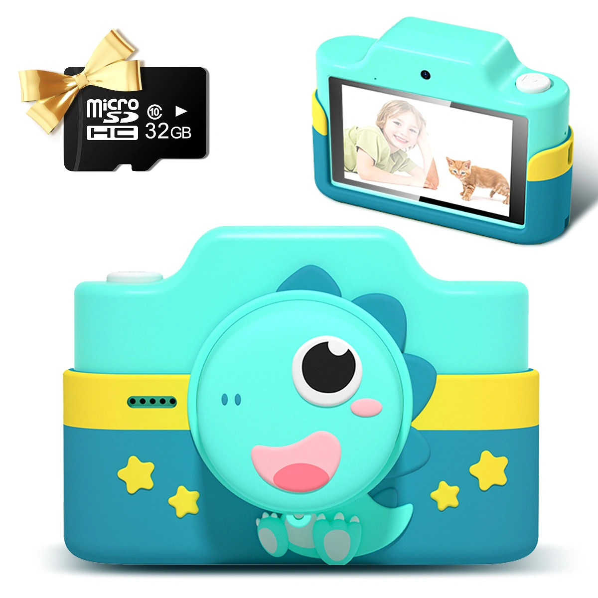 Kids Digital Camera 1080P HD 48MP, 3.0" Display, 32GB Card, Anti-Drop, Dinosaur, Birthday Gift for Boys Girls Ages 3-11