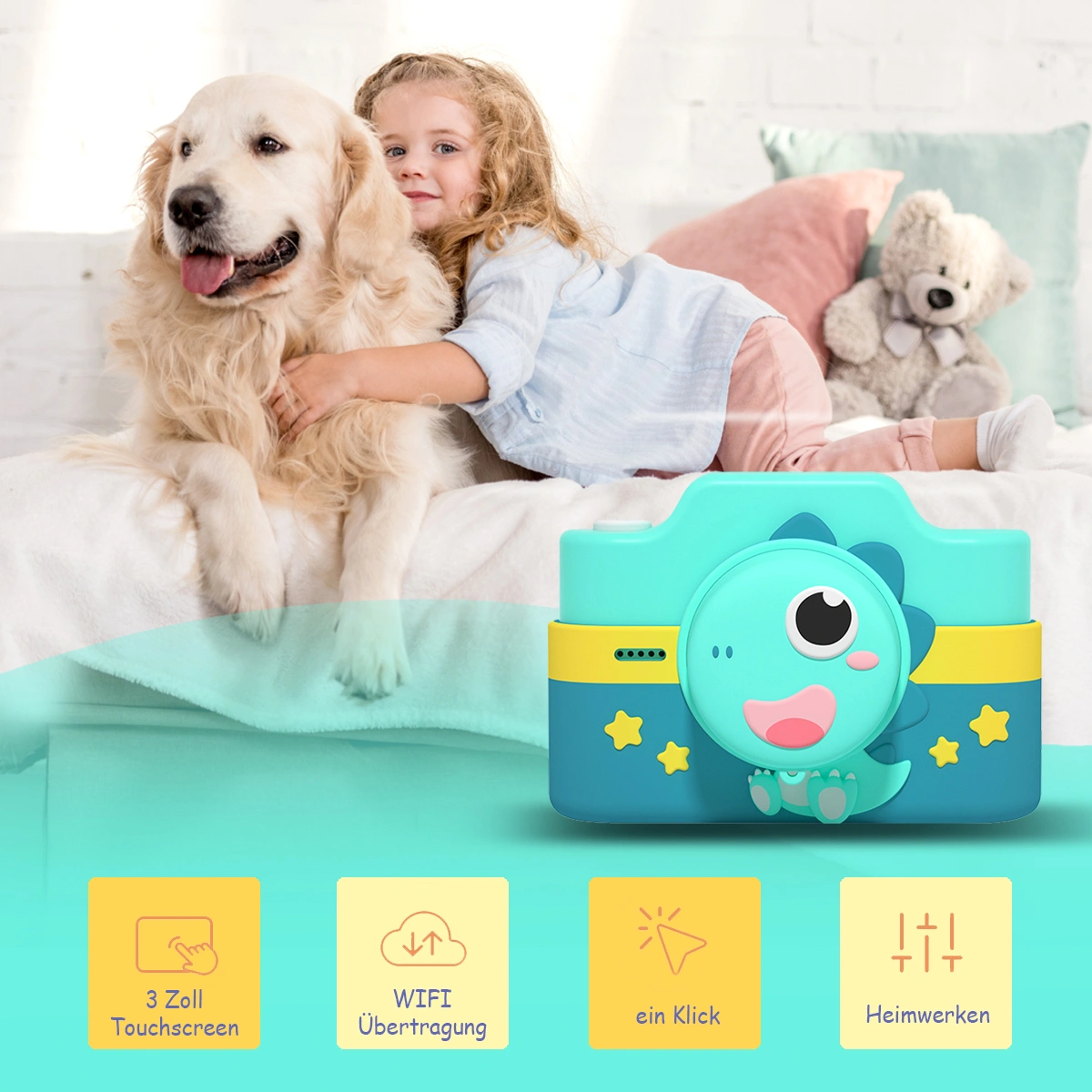 Kids Digital Camera 1080P HD 48MP, 3.0" Display, 32GB Card, Anti-Drop, Dinosaur, Birthday Gift for Boys Girls Ages 3-11 view 3