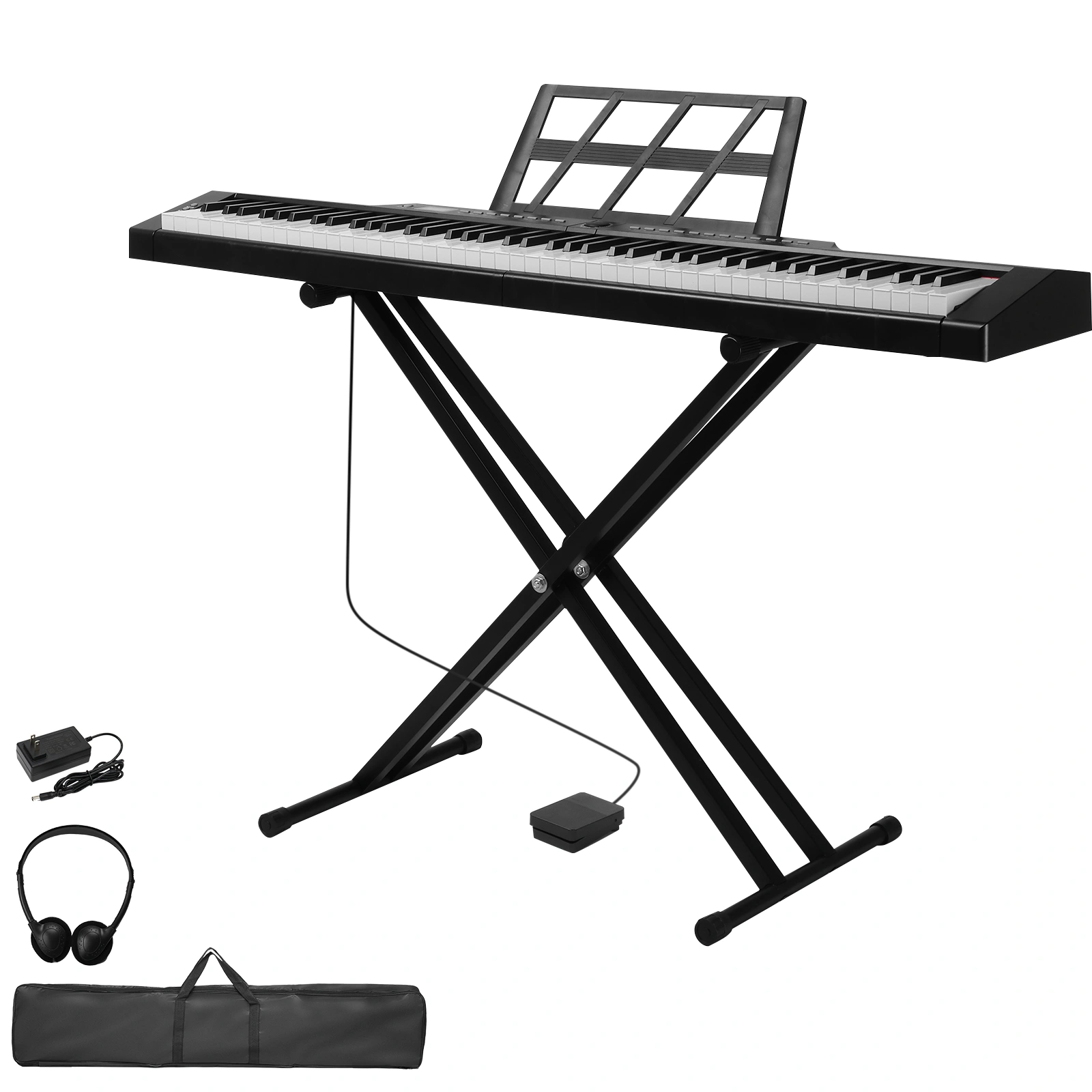 GPP-105 88 Key Full Size Semi-Weighted Standard Keyboards Digital Piano with Dual-tube X-Shape Stand, MIDI Bluetooth, Headphone,for Piano Lover Black color