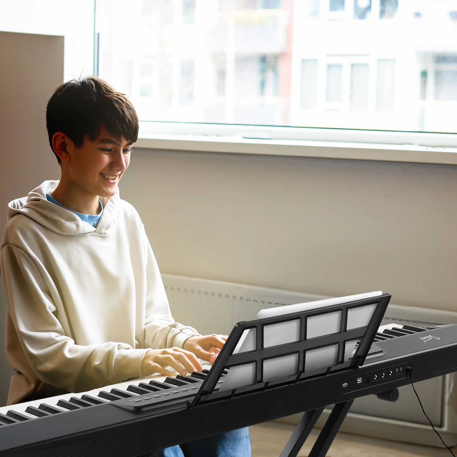 GPP-105 88 Key Full Size Semi-Weighted Standard Keyboards Digital Piano with Dual-tube X-Shape Stand, MIDI Bluetooth, Headphone,for Piano Lover Black color view 2