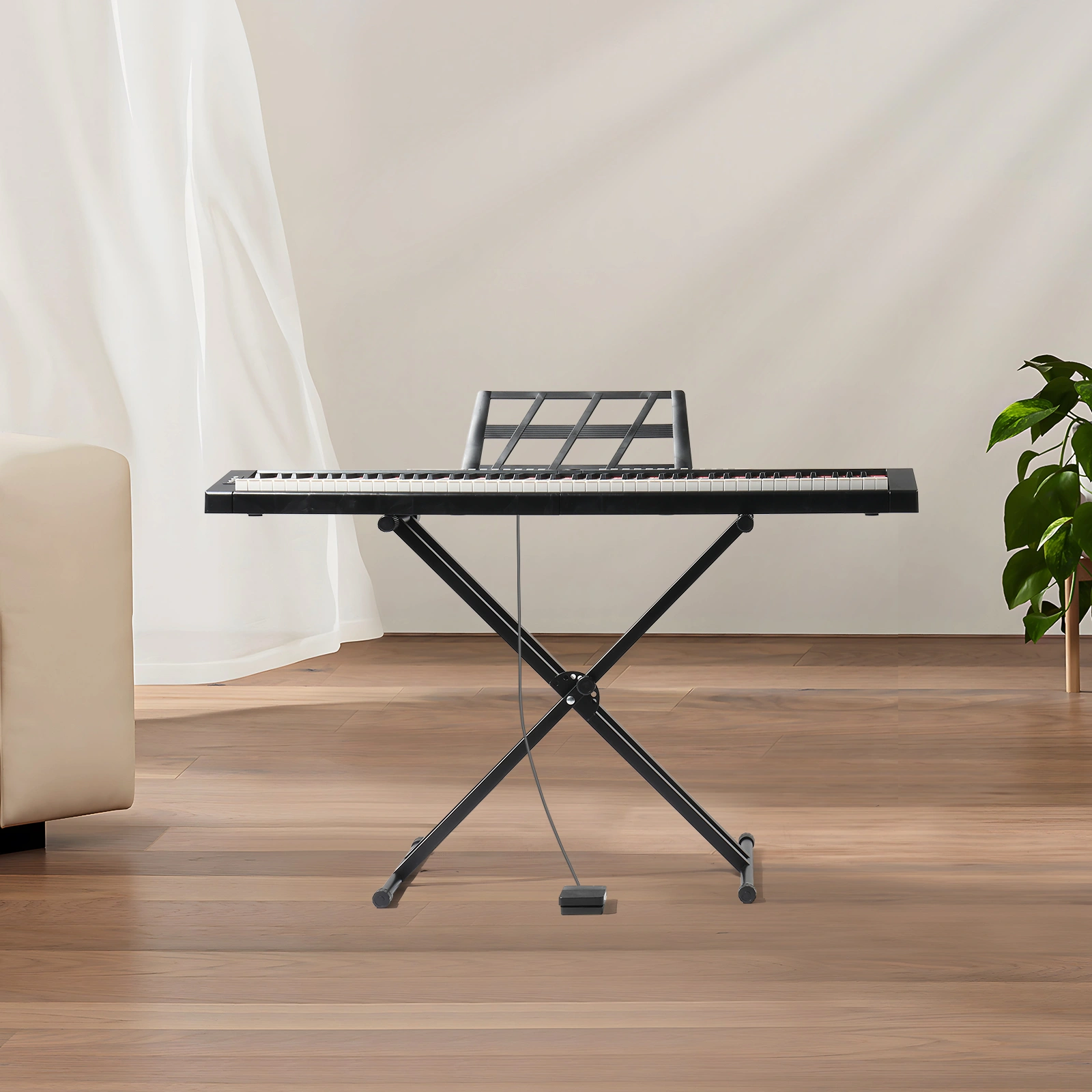 GPP-105 88 Key Full Size Semi-Weighted Standard Keyboards Digital Piano with Dual-tube X-Shape Stand, MIDI Bluetooth, Headphone,for Piano Lover Black color view 5
