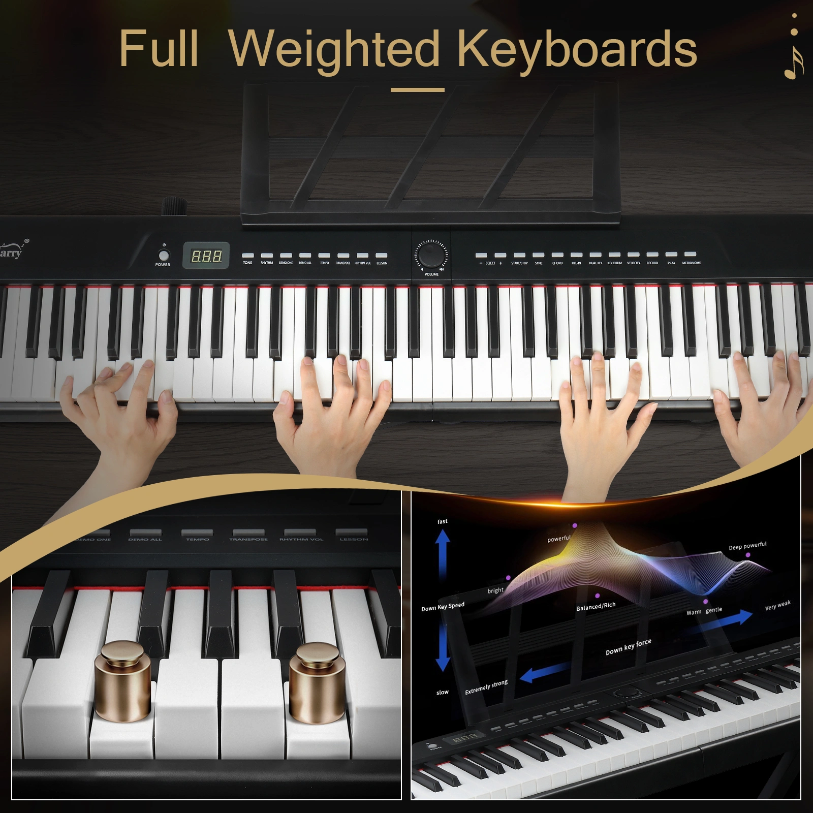 GPP-105 88 Key Full Size Semi-Weighted Standard Keyboards Digital Piano with Dual-tube X-Shape Stand, MIDI Bluetooth, Headphone,for Piano Lover Black color view 7
