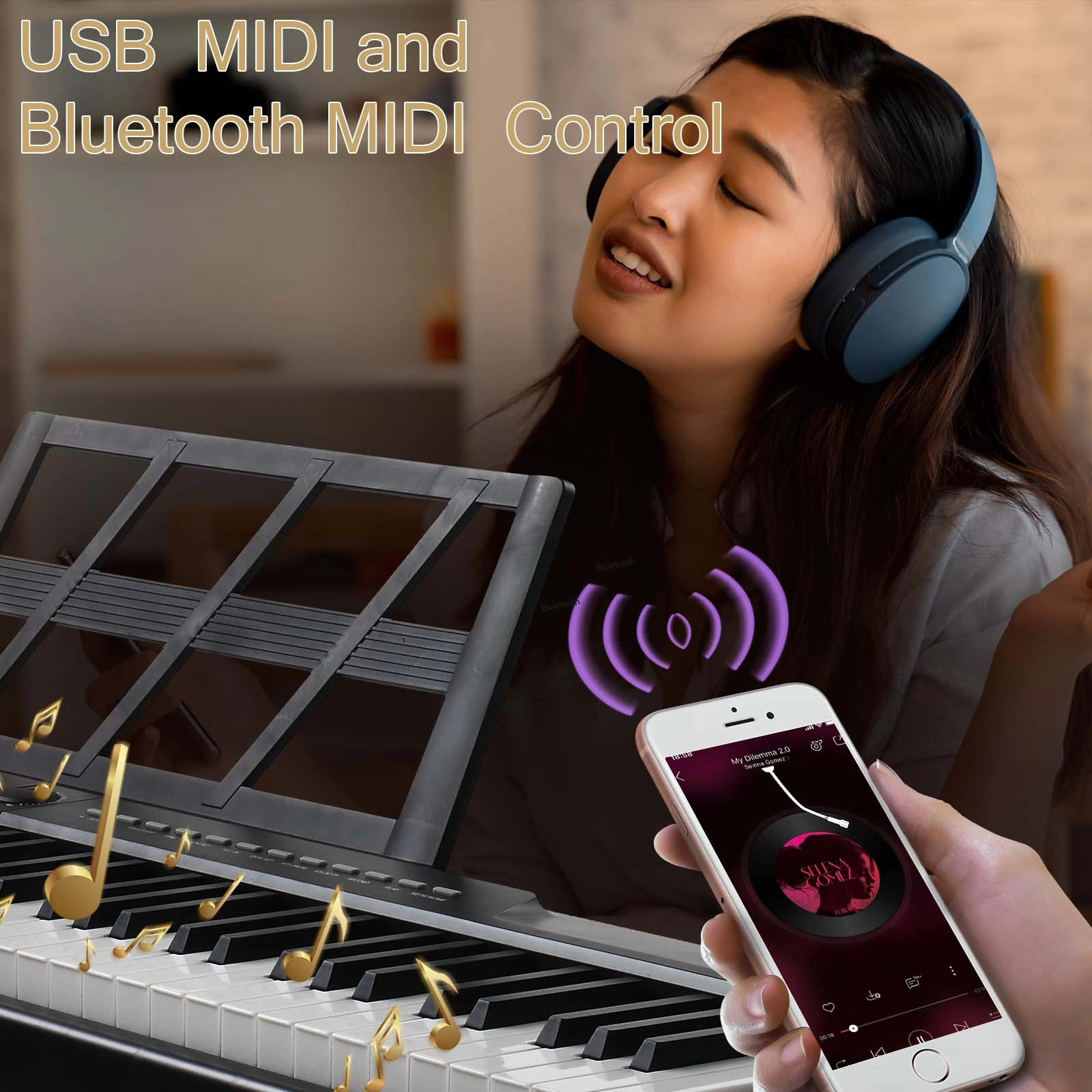 GPP-105 88 Key Full Size Semi-Weighted Standard Keyboards Digital Piano with Dual-tube X-Shape Stand, MIDI Bluetooth, Headphone,for Piano Lover Black color view 8